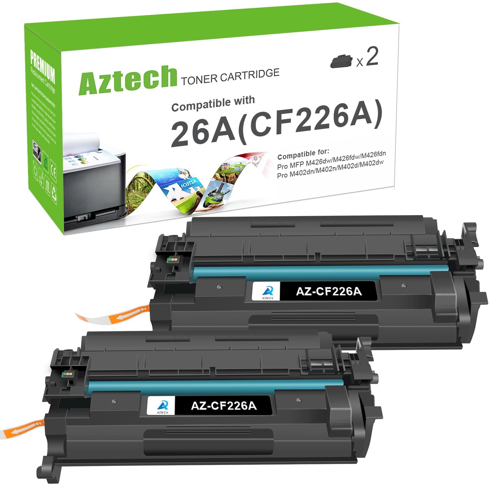 26A CF226A Toner Cartridge 2 Pack Compatible Replacement for HP LaserJet 26A CF226A 26X CF226X Pro M402dn M402n M402dw Pro MFP M426fdw M426fdn M426dw Series Printer Ink High Yield Black