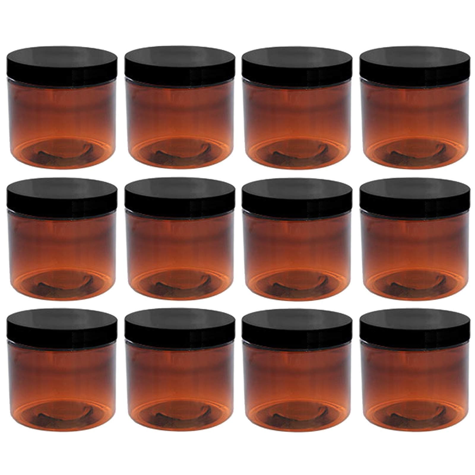 2oz Amber Jars with Lid, 12 Pack, Round PET Plastic Jar Container with Blank Labels (BPA Free) ……