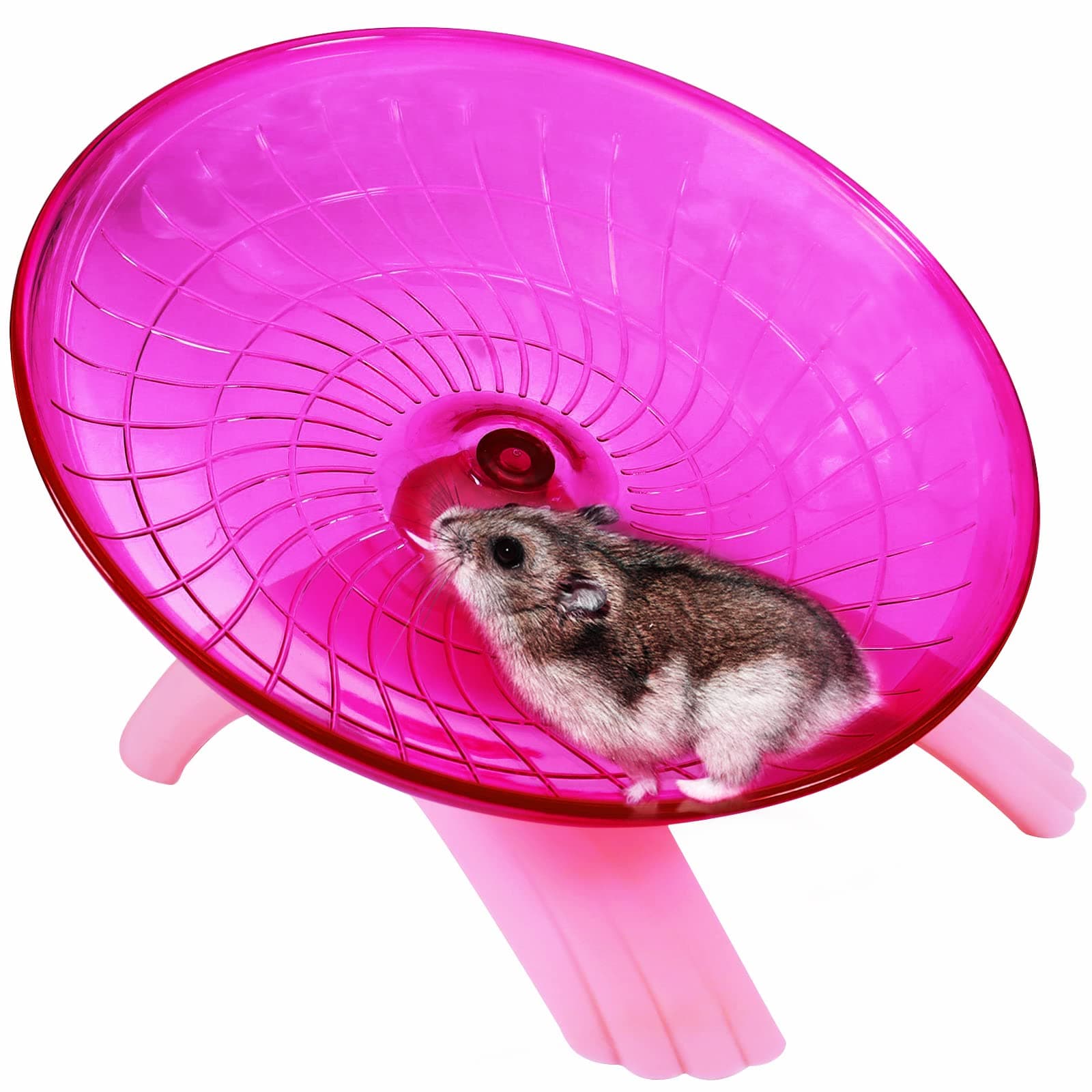 Hamster Wheel Silent Saucer Spinner/Quiet Exercise Flying Runner Dwarf Hamster/Gerbil Rat/Hermit Crab (Pink)