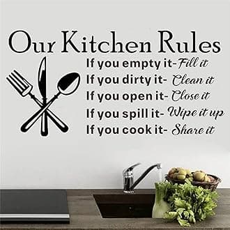 Kitchen Wall Stickers, Our Kitchen Rules Wall Decals, Removable Wall Decor Art DIY Knife Fork Spoon Quotes Stickers Mural for Dinner Room Livingroom Window Home Decoration Wallpaper