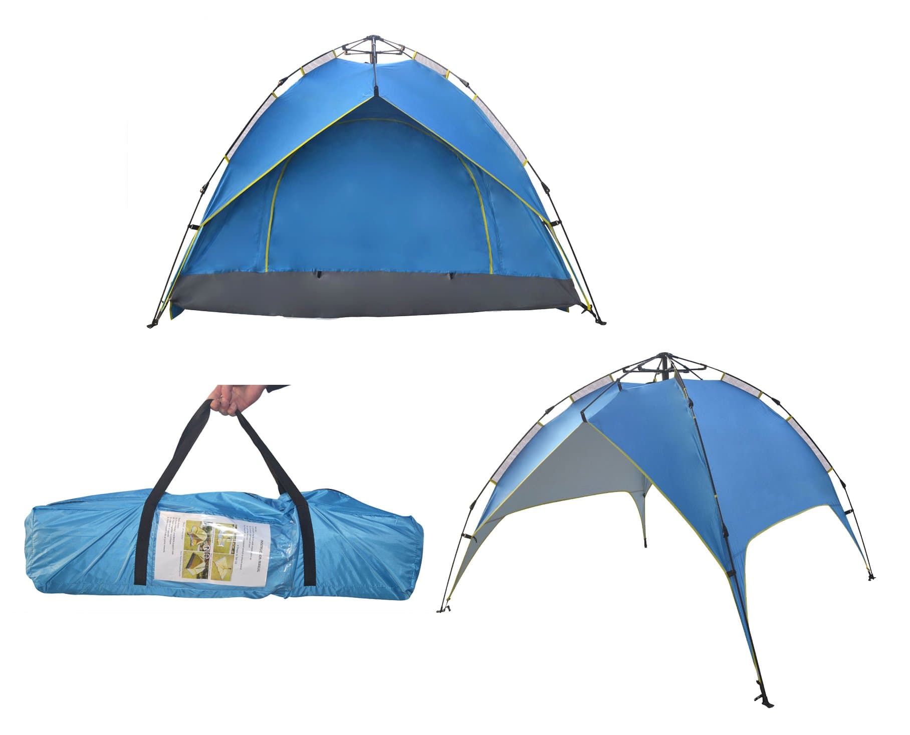 Large 1-4 Person Instant Open Automatic Spring Tents Waterproof for Shelter Outdoor Sports Camping Hiking Travel Beach with Zippered Door and Carrying Bag