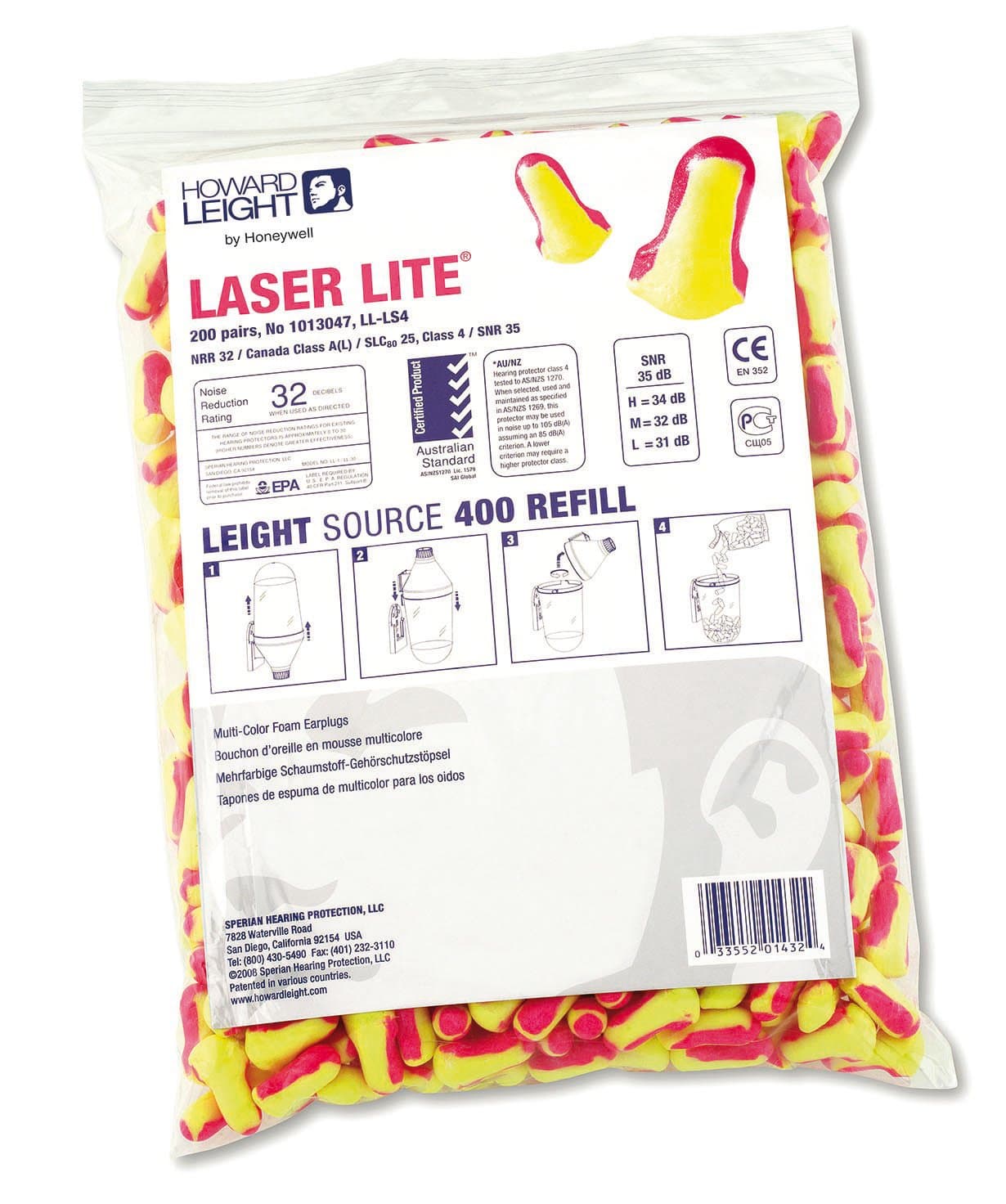 by Honeywell Laser-Lite Single-Use Earplug Refill Pack, SNR 35, 200 pairs