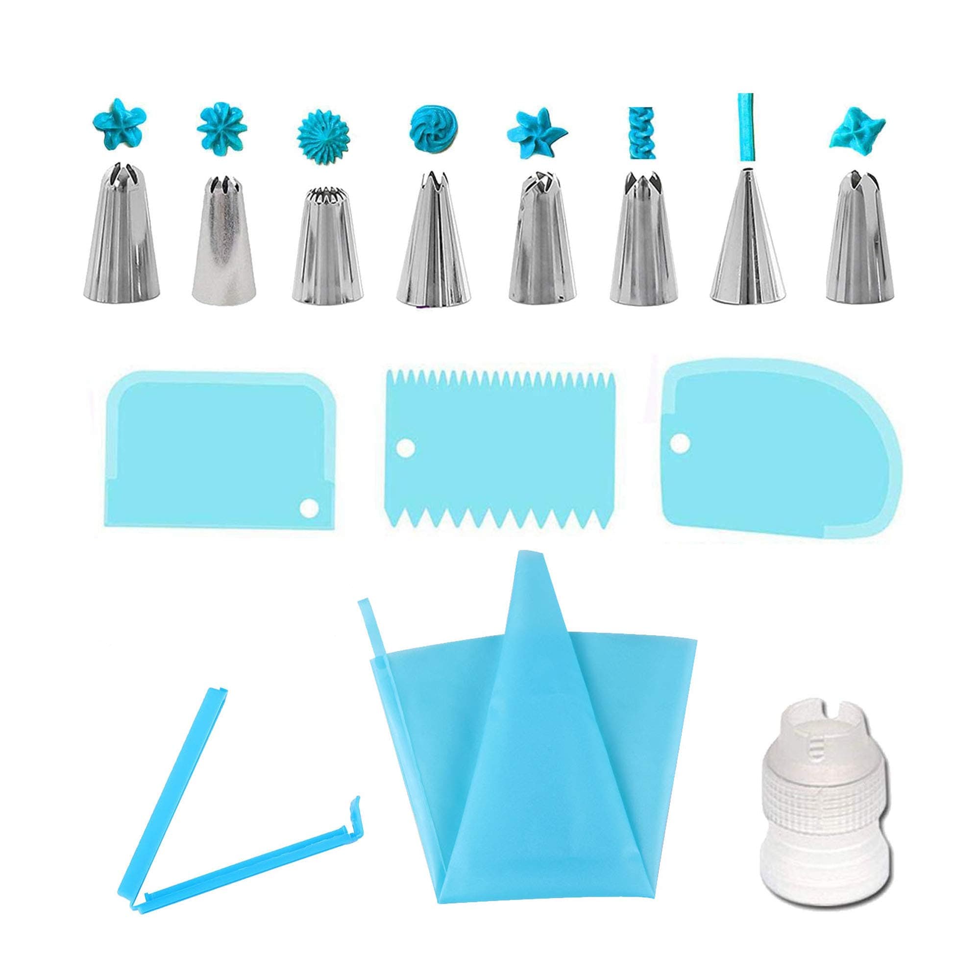 Luxtrip 14 Pcs Decorating Supplies Kit Cake Boking Cupcake Icing Tools Tcols Russian Piping Tips Nizzles, Pastry Bags, Conplers, Scr, s, Blue