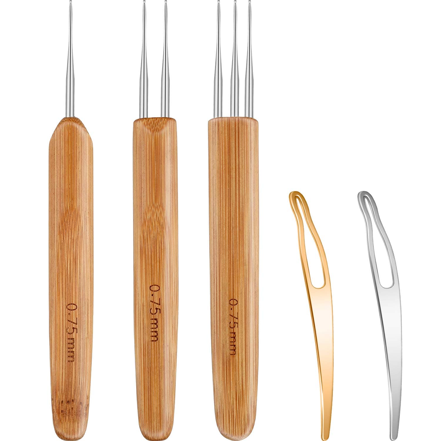 WILLBOND 5 Pieces Dreadlocks Crochet Hook Tool Includes 3 Dreadlocks Crochet 1 、2 、3 Hooks for Hair Dreads Braid Craft Weaving 2 Hair Locking Tool(0.75 Mm)(0.75 mm)