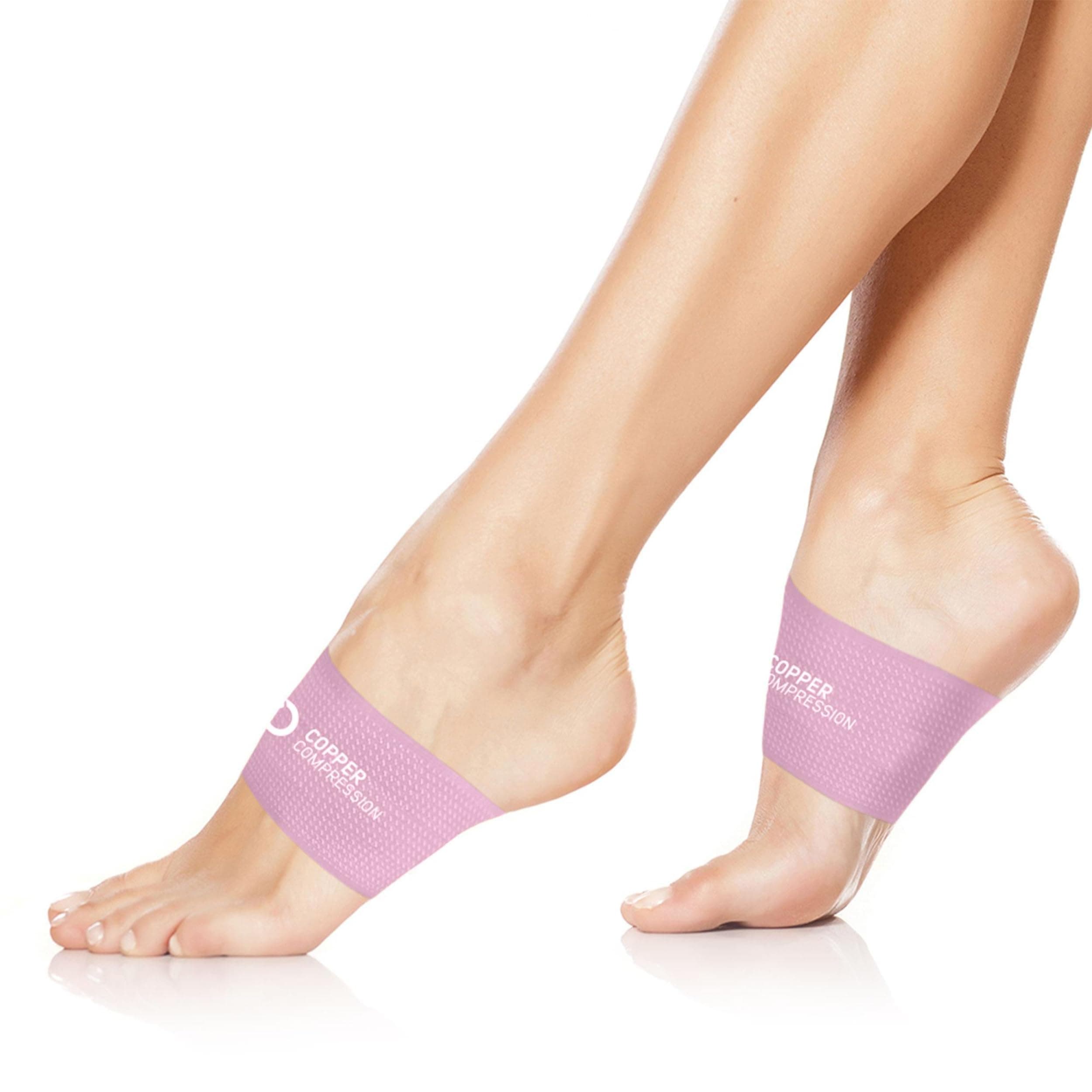 Copper Compression Copper Arch Support - 2 Pain Relief Foot Care Brace Sleeves for Plantar Fasciitis, Heel Spurs - Wide Narrow Feet - Flat & Fallen Arches, High Arch - One Size - 1 Pair - Pink