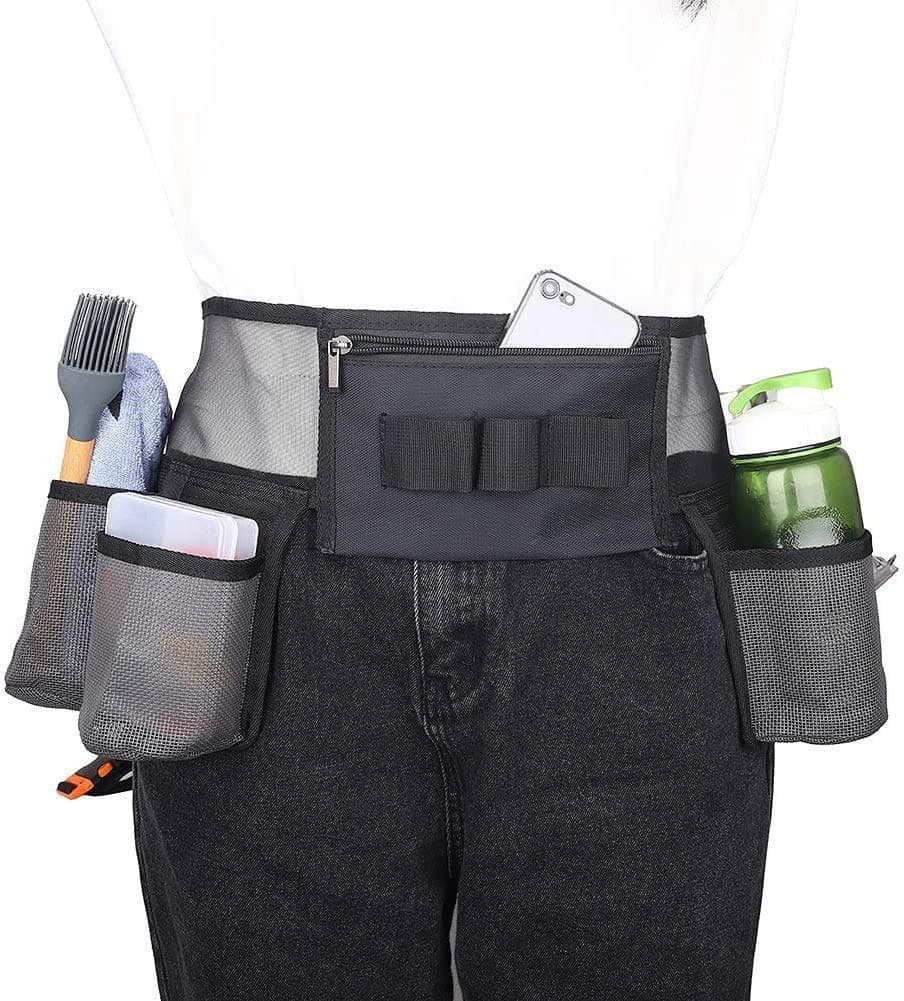 Cleaning Tool Belt with 4 Pockets and 3 Elastic Slots, Nylon Mesh Adjustable Tool Belt Pouch for House Cleaning, Tool Pouch with Waist Belt Suitable for Gardener, Cleaner.
