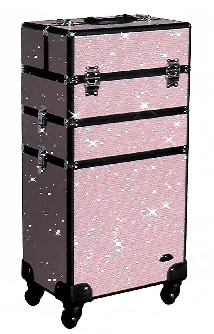 PRO 3 piece Pink Rolling Makeup Case Trolley w Lg Storage - GO WHERE THE PROS GO!
