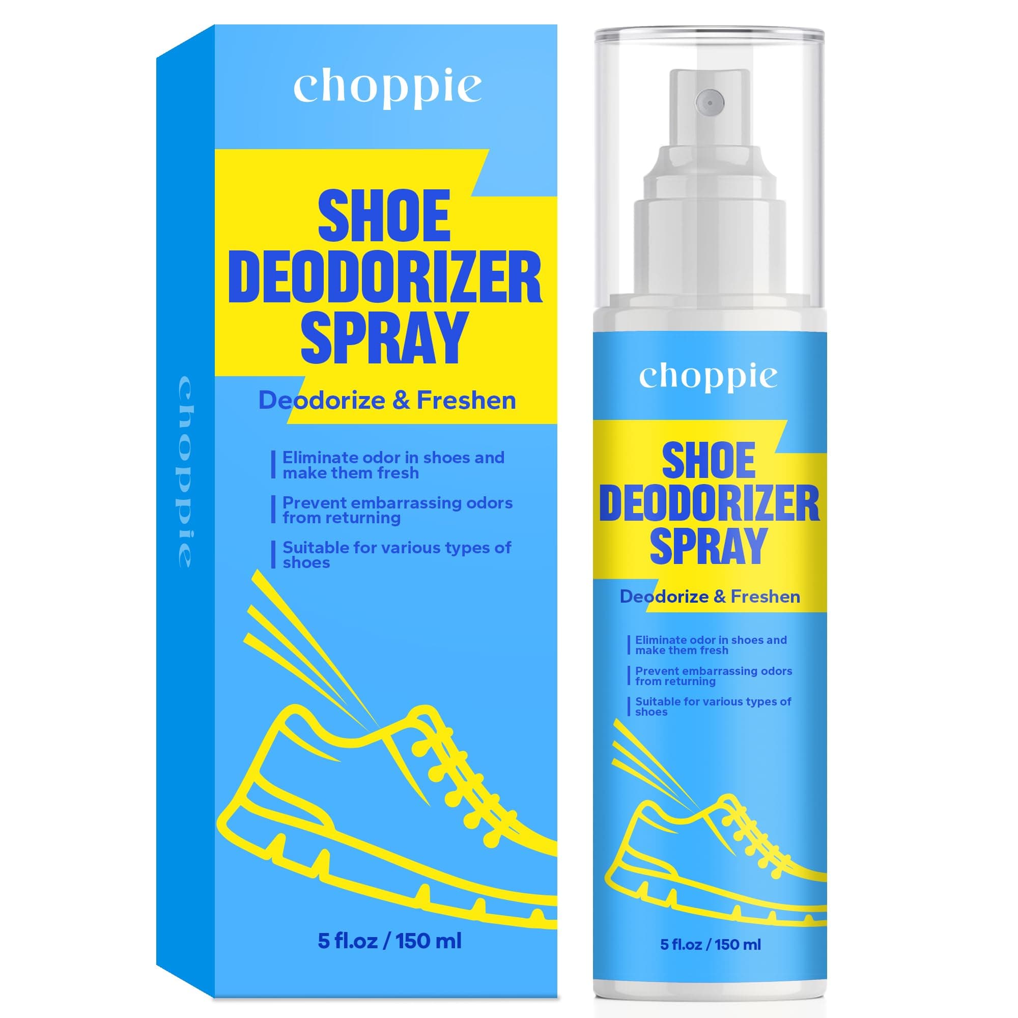Choppie Shoe Deodorizer Spray (5 Fl Oz), Deodorizer for Destroy Embarrassing Odors, Foot Spray for Smelly Feet, Shoe Smell Eliminator
