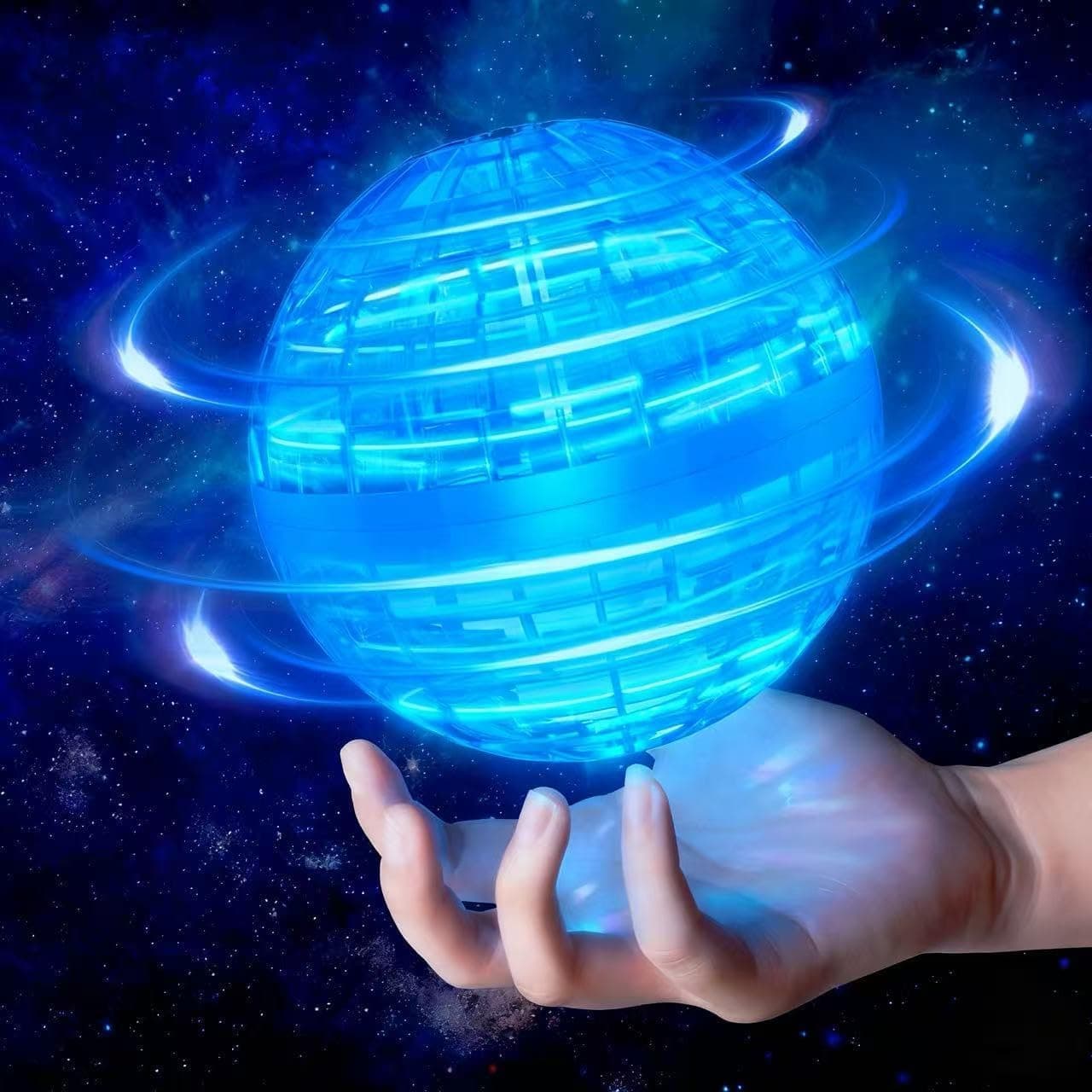 Flying Ball Toy Globe 360°Rotating Hand Controlled Orb Magic Led Lights Controller Mini Drone Boomerang Fly Spinners for Kids Adults Indoor Outdoor (Blue)