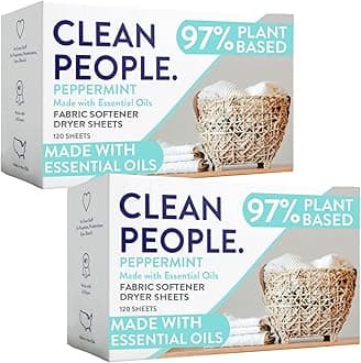 The Clean People Fabric Softener Sheets - Dryer Sheets - Softens & Removes Static - Vegan Laundry Softener With Essential Oils - Peppermint 240 Pack
