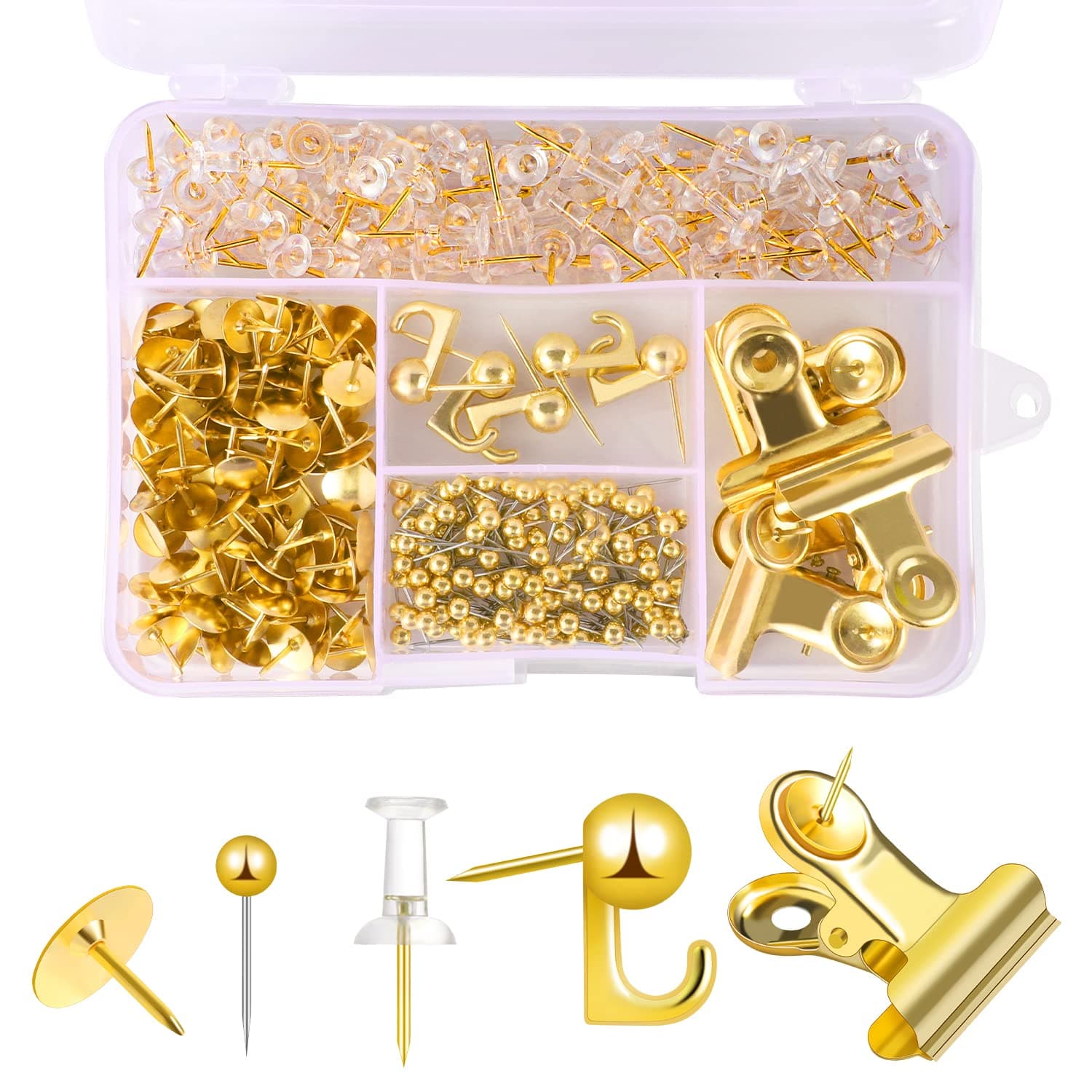 310 Pcs Gold Push Pins Set