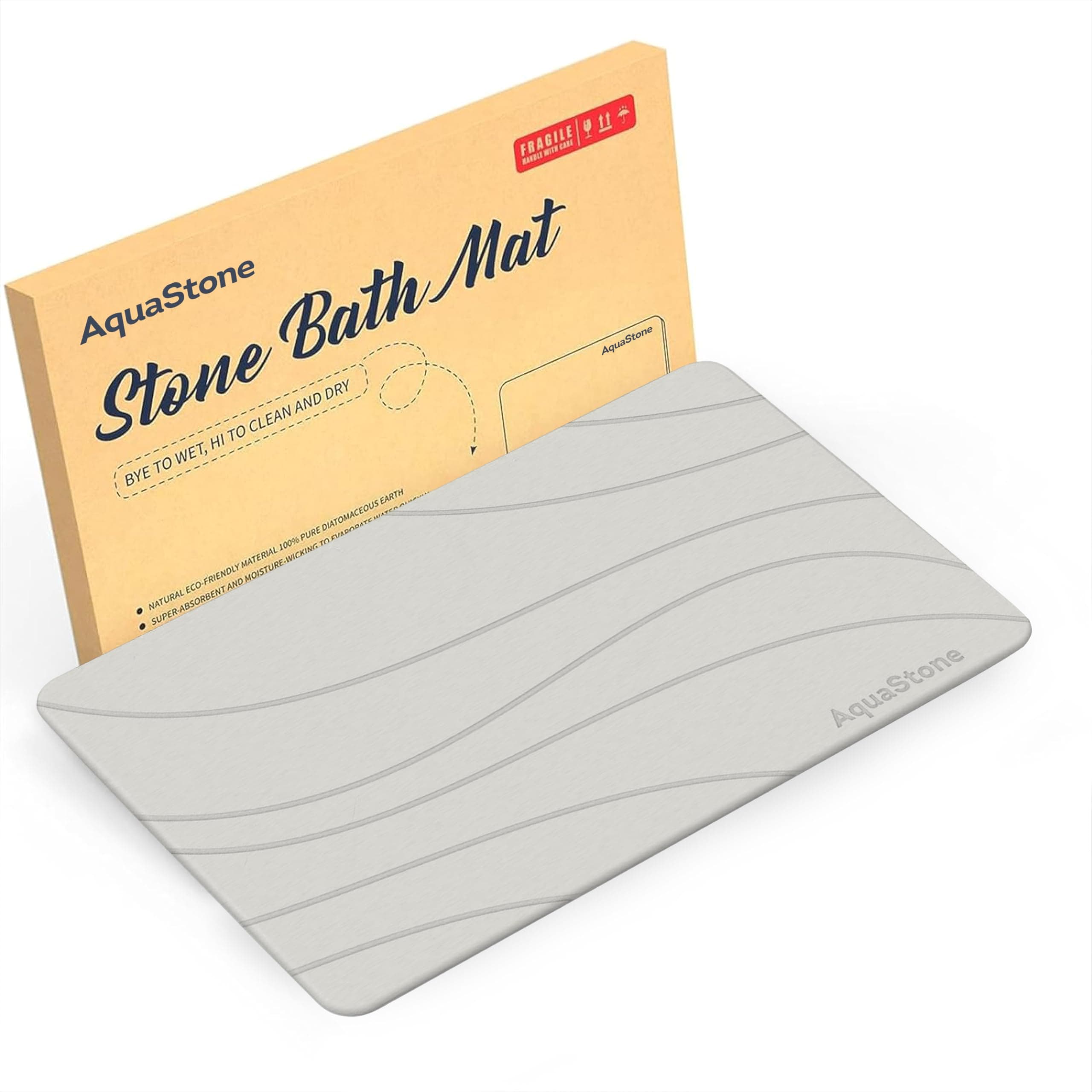 AQUASTONE Stone Bath Mat Extra Large - Non-Slip Super Absorbent Diatomaceous Earth Shower Mat - Fast-Drying Mat for Kitchen Counter, Tub & Bathroom Floor - Engraved GRAP Life White 77cm x 44cm 4103”