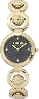 Versus Versace Peking Road Petite Collection Luxury Womens Watch Timepieces with a Gold Bracelet and Case Featuring a Black Dial