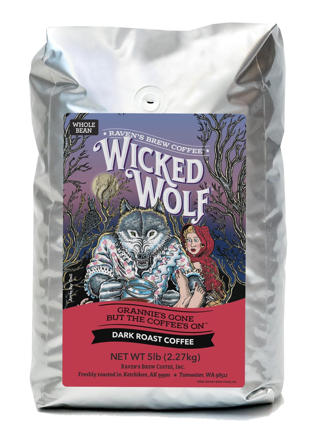 Ravens Brew Whole Bean Wicked Wolf, Dark Roast 5-Pound Bag