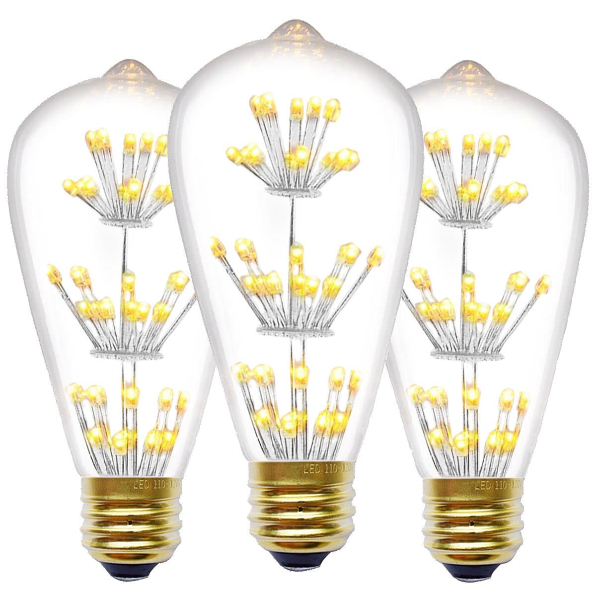 Santaro 2300K ST64 LED Filament Light Bulb (3Pack) - E26 3W Squirrel Cage Edison Style Vintage Firework Soft Light Beautiful and Romantic LED Decorative Bulbs for Party and Holiday Decoration