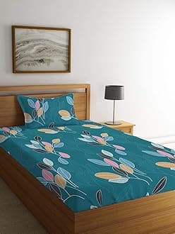 LOOMLYFE Cotton Feel Glace Cotton Elastic Fitted Printed Single Bed Bedsheet with 1 Pillow Cover Fits Upto 6 inches Mattress,Size- 42x75x8 Inches,Green Leaves