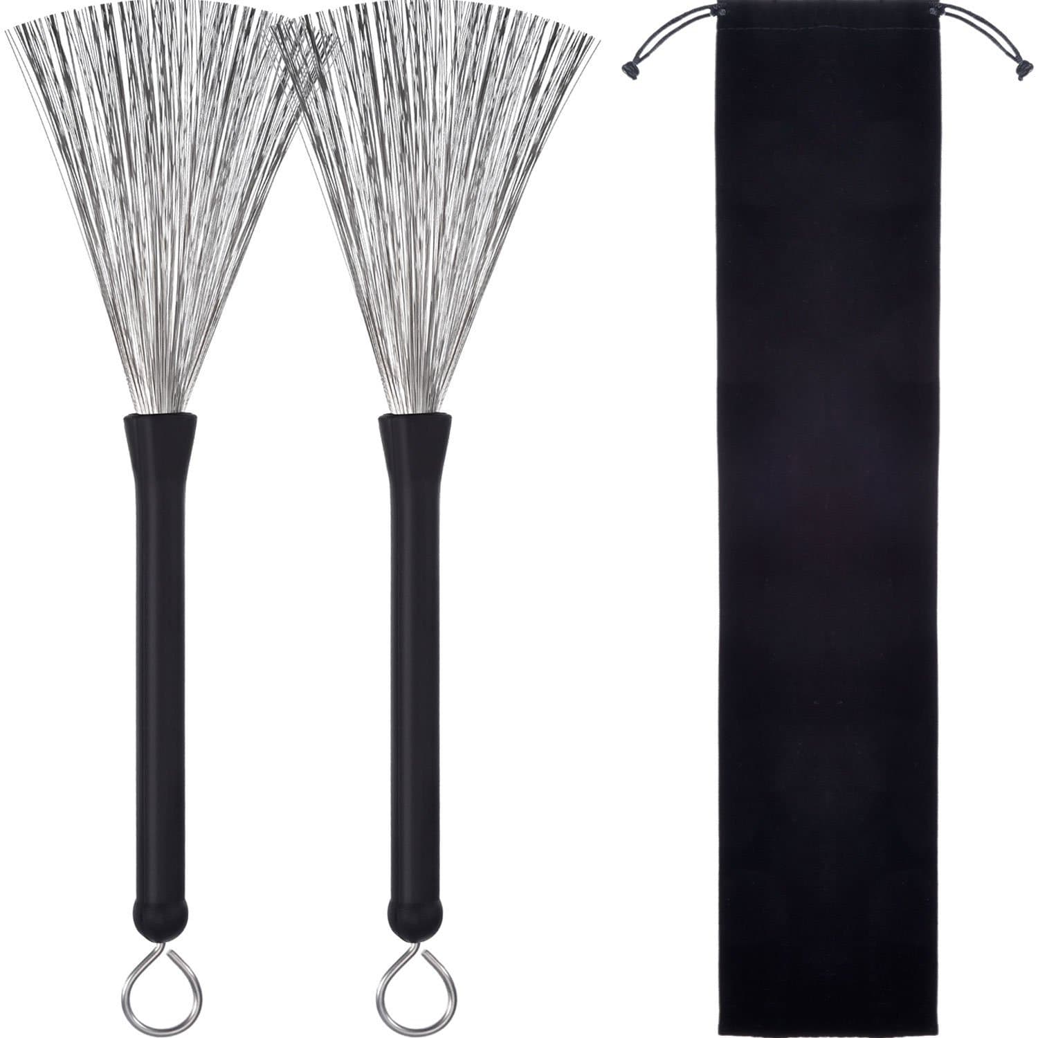 Lzour 1 Pair Drum Brushes Retractable Wire Brushes Drums Drum Sticks Brush with Comfortable Rubber Handles