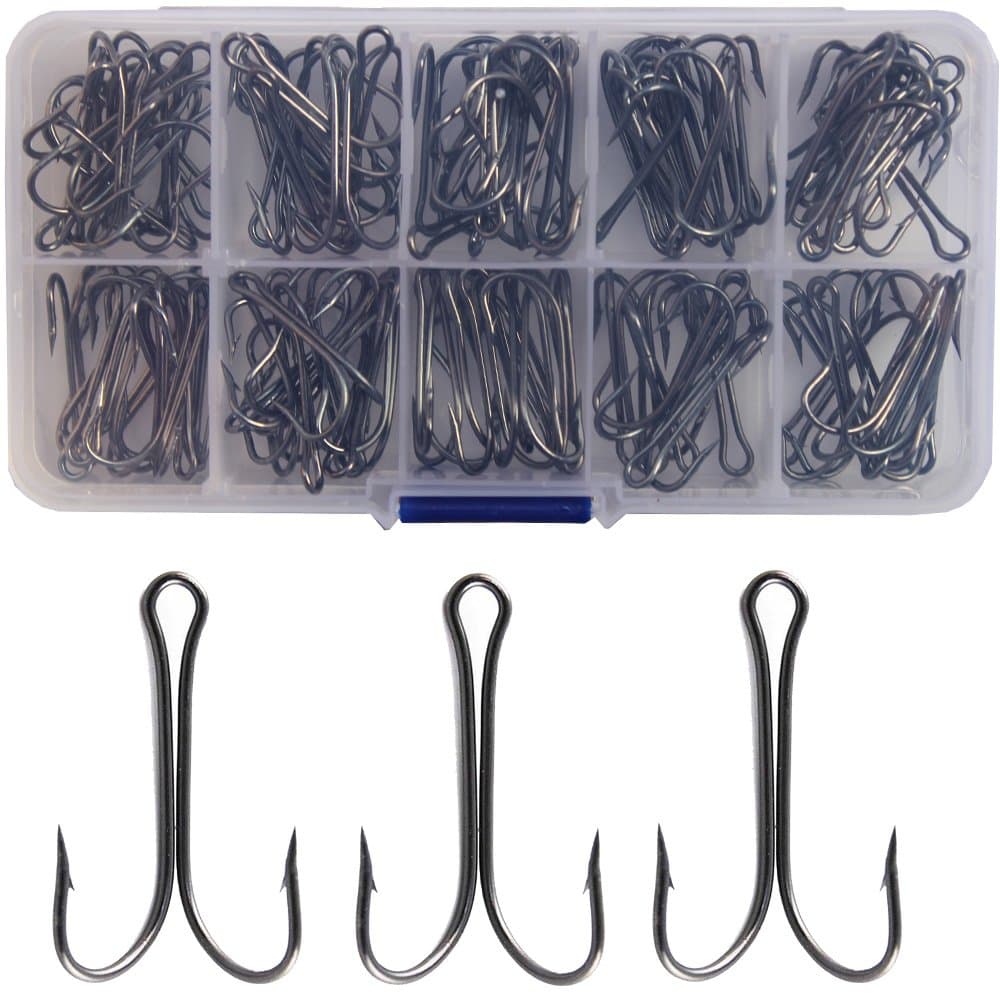 Luengo100pcs Sharp Durable Double Hooks High Carbon Steel Saltwater Hook Small Fly Tying Fishing Hooks