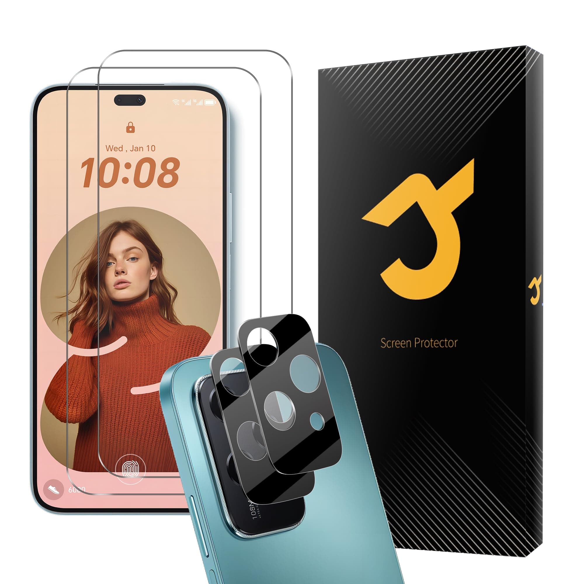 JZG for Honor 200 Lite Screen Protector Tempered Glass 2 Pack, Camera Lens Protector 2 Pack, Anti-Scratch, Bubble-Free, HD Clear