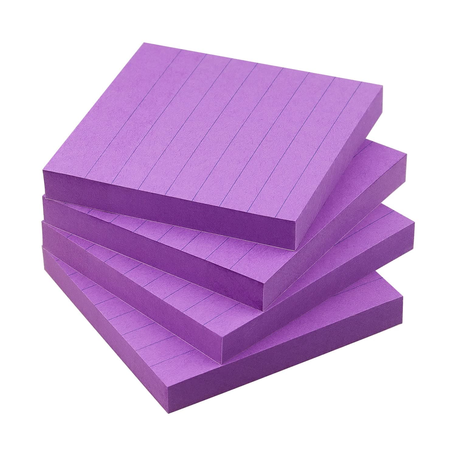 Lined Sticky Notes 3x3 Sticky Notes with Lines Self-Stick Notes Bright Color 4 Pads 90 Sheets/Pad (Purple)