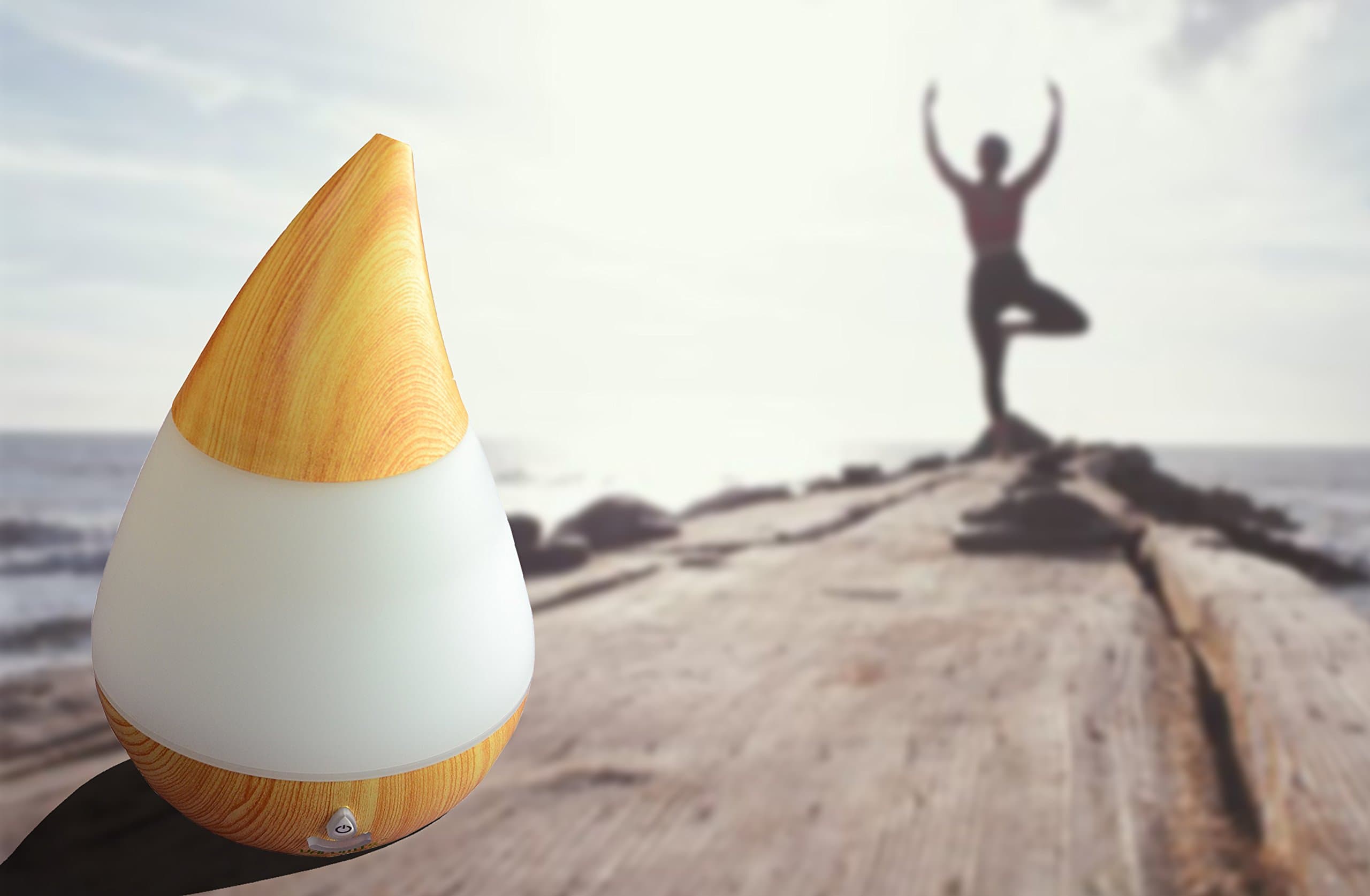 Aromatherapy Essential Oil Diffuser with Bluetooth Speaker Ultrasonic Humidifier & 7 Color LED (Wood Grain Cone)