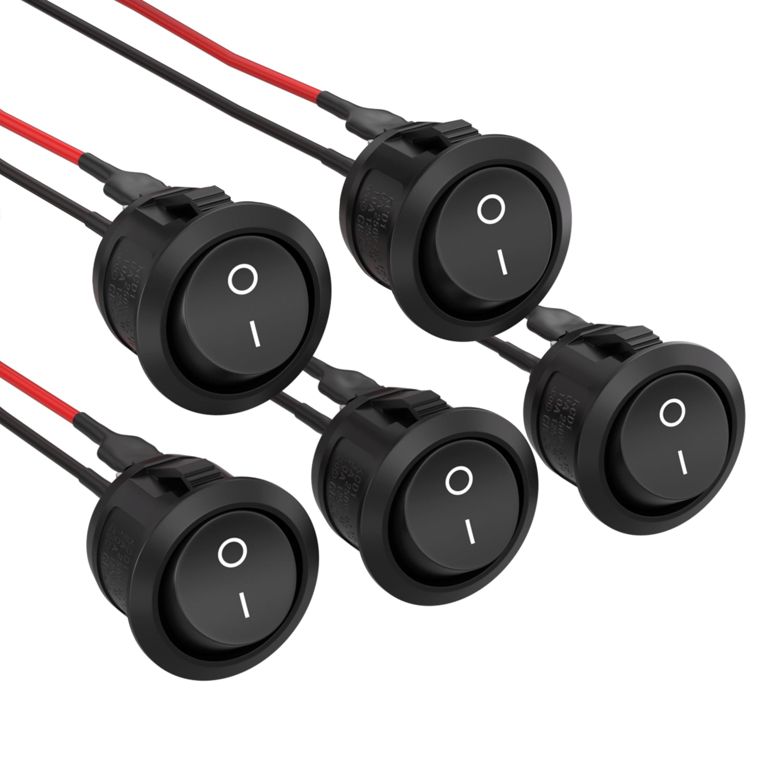 APIELE 5Pcs Rocker Switch ON Off KCD1 Mini Round Toggle Switch SPST 2Pin Snap-in Design Car Boat Automotive with Wires Pre-Wired AC 6A/250V 10A/125V 12VDC