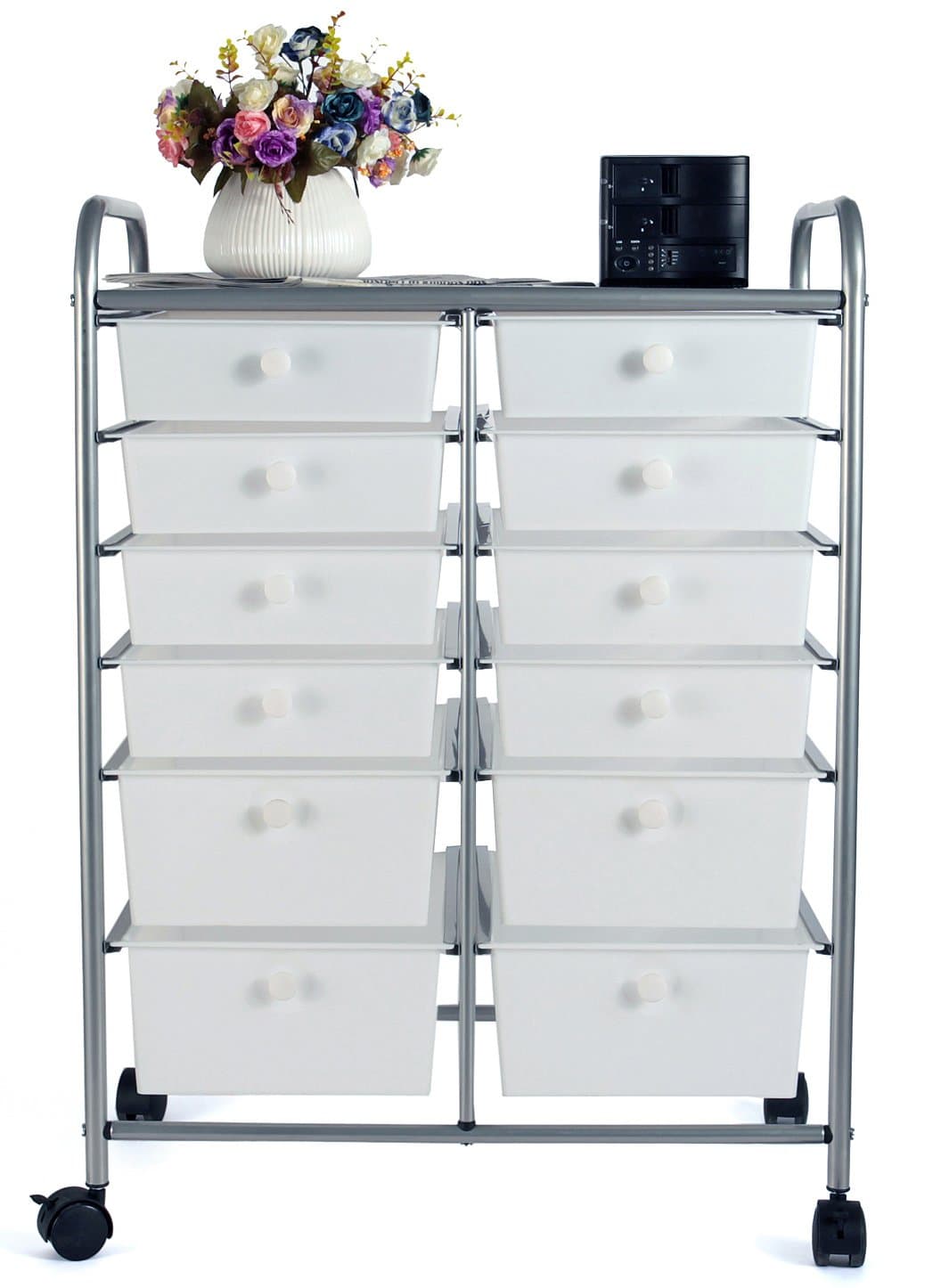 EaseOffice 12-Drawer Rolling Storage Cart with Heavy Duty Chrome Steel Frame for Home, Office, Beauty Salon and More, White