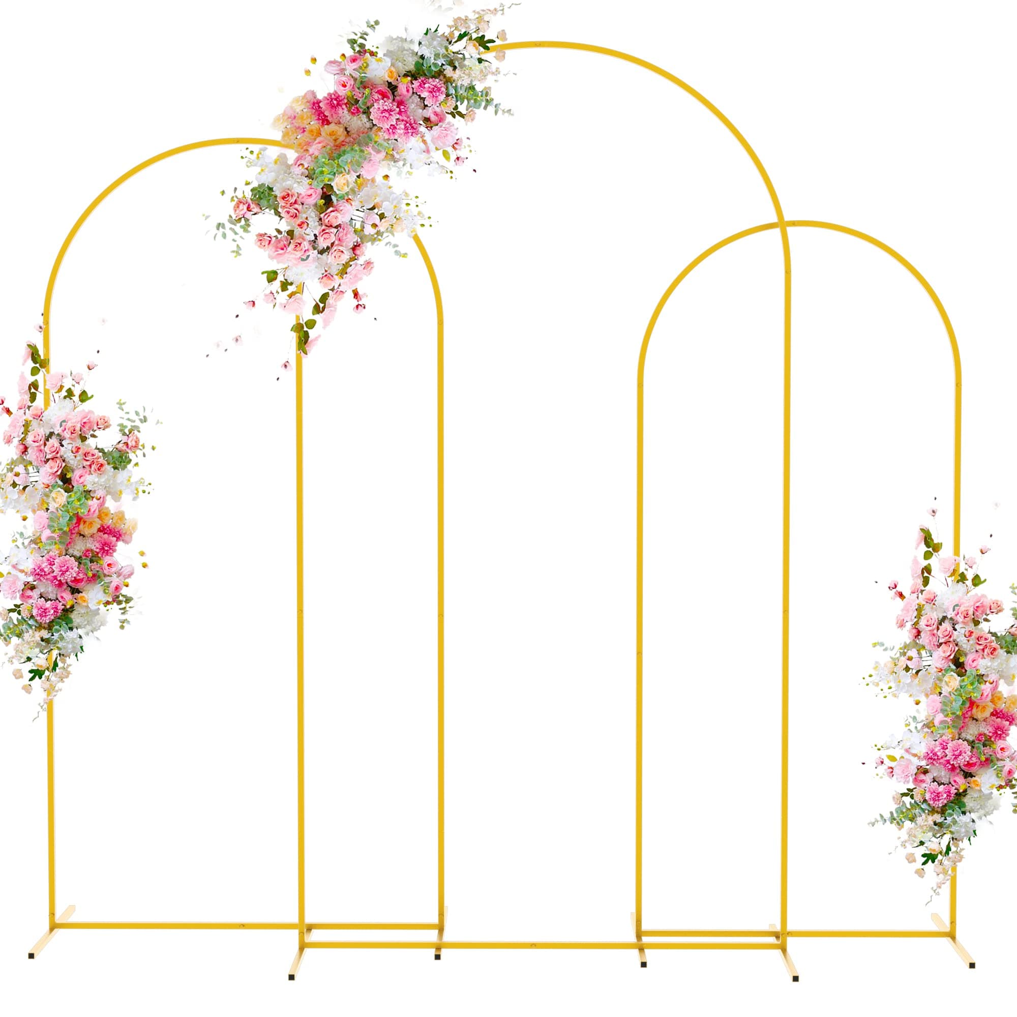 Wokceer Wedding Arch Backdrop Stand 7.2FT, 6.6FT, 6FT Set of 3 Gold Metal Arc...