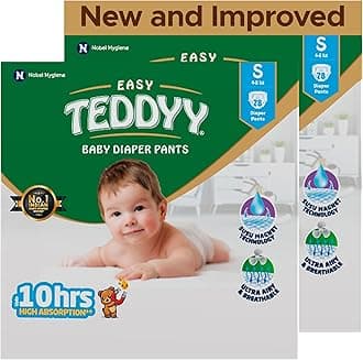 - TEDDYY Easy Baby S Size Diaper Pant Style |156 Count (Small) | 3–8 kg (Pack of 6) | Long Protection Hours | Anti-Bacterial | Airy Breathable Fit | Rapid Soaker Channels with Wetness Indicator