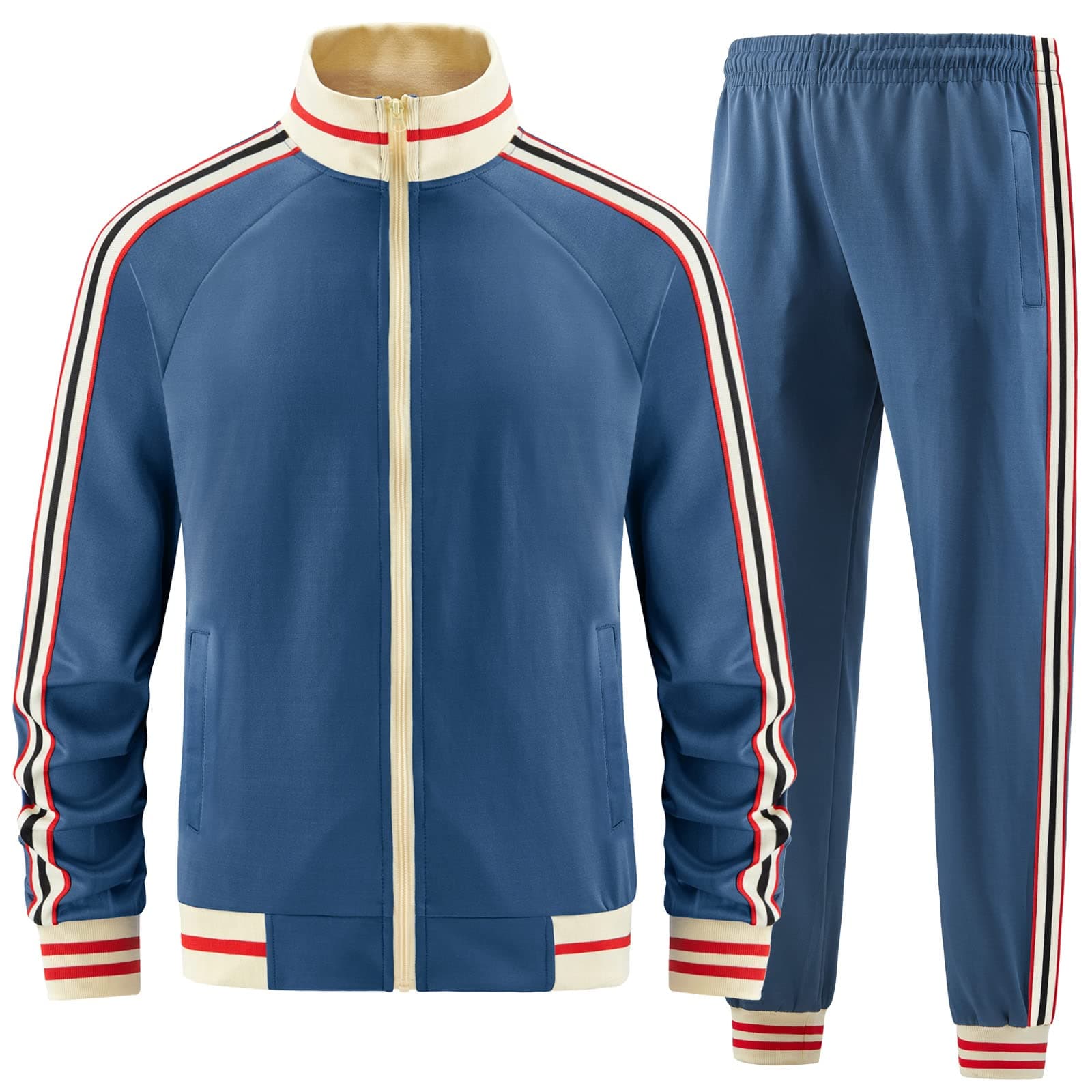 - Men Track Suits Sets Long Sleeve Full-zip Sweatsuit Active Jackets and Pants 2 Piece Outfits