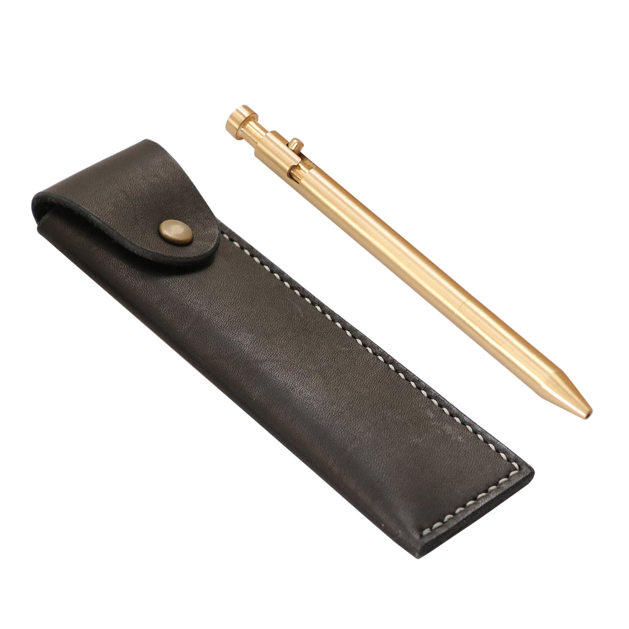 Brass Pen,Solid Brass,Handmade With Case Made of Black Handmade Real Genuine Leather,Cristmas Gift