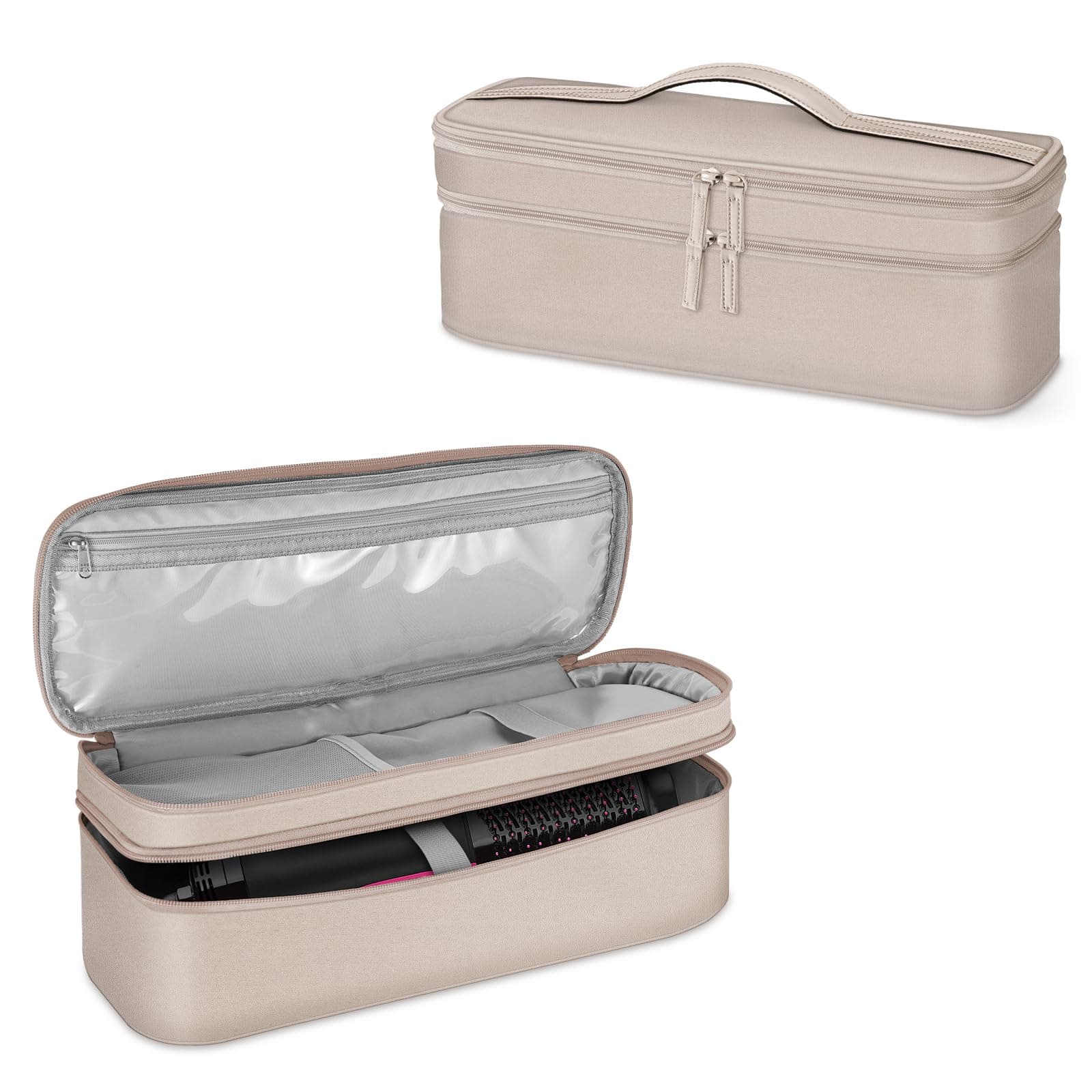 SITHON Double-Layer Travel Carrying Case for Shark FlexStyle/SmoothStyle, Water Resistant Storage Organizer Bag for Airwrap Styler, Also for Revlon One-Step Hair Dryer (Bag Only) (Champagne)
