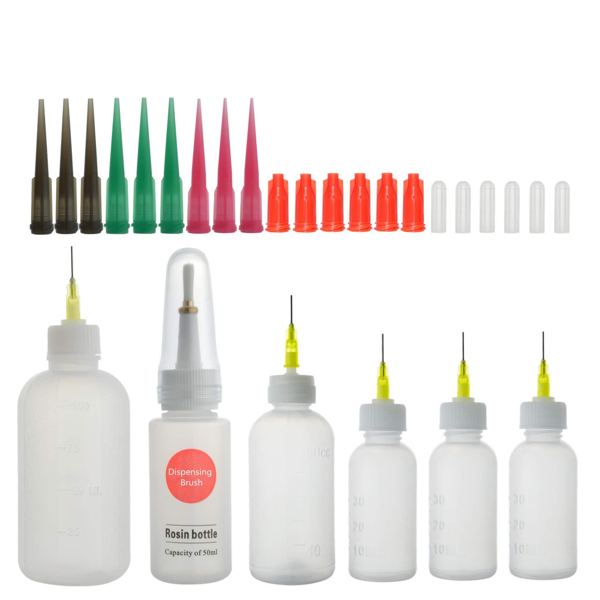 Needle Tip Bottles set with 14Pcs Dispensing Needles,12Pcs Cap and Dispensing Brush Bottles for Precisely Delivery Grease,Liquid Glue and DIY craft (B)