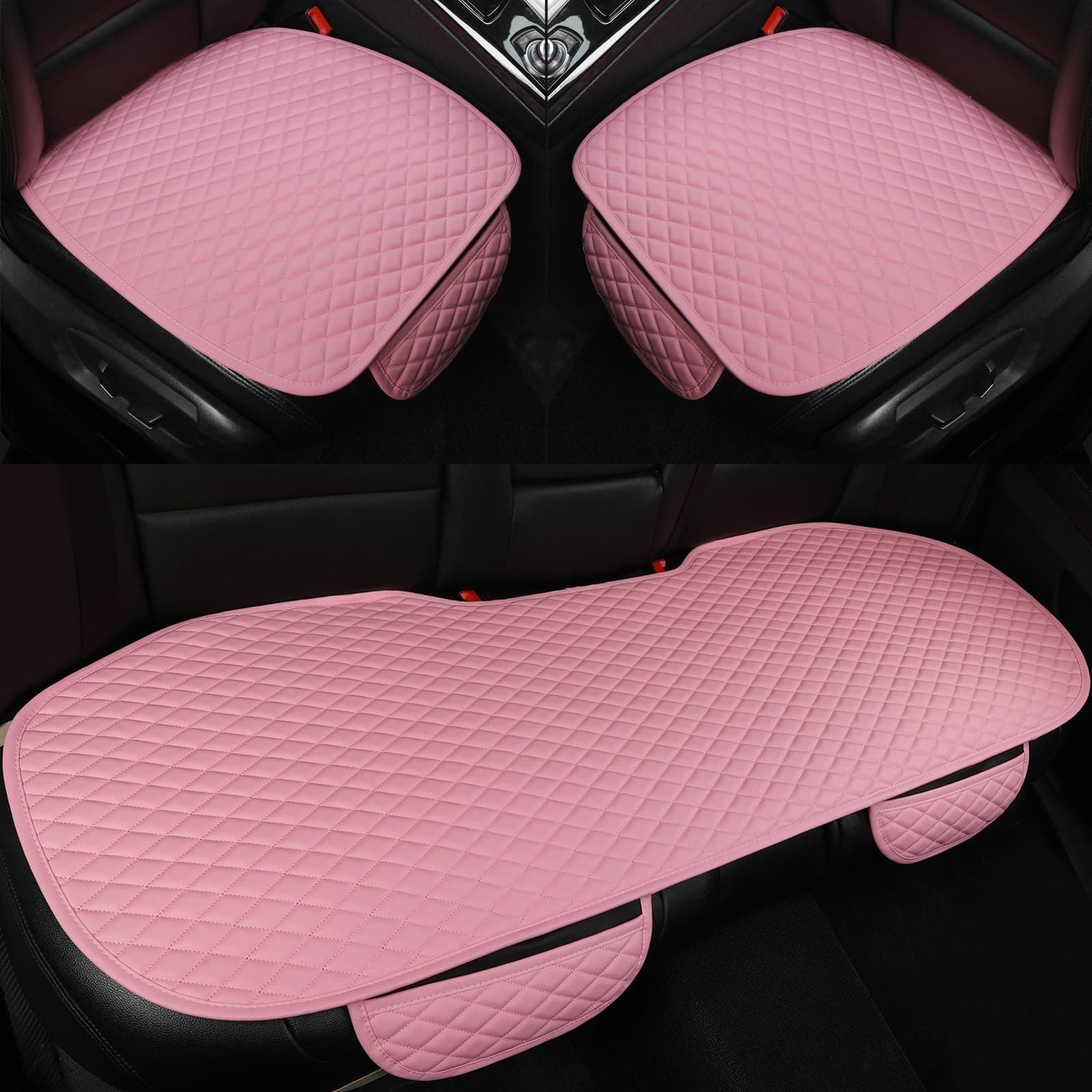 West Llama Pu Leather Car Seat Bottom Covers Protectors Include 1 Pair Front Driver Seat Pad Mat and 1 Rear Bench Cover Universal Fit 90% Vehicles,Pink