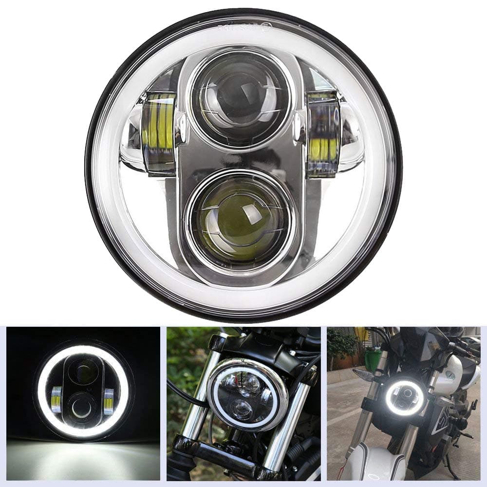 Esyauto 5.75 Inch 5-3/4" Round LED Headlight 40W Daymaker Projector with White DRL Angel Eyes Working Headlamp (Silver)