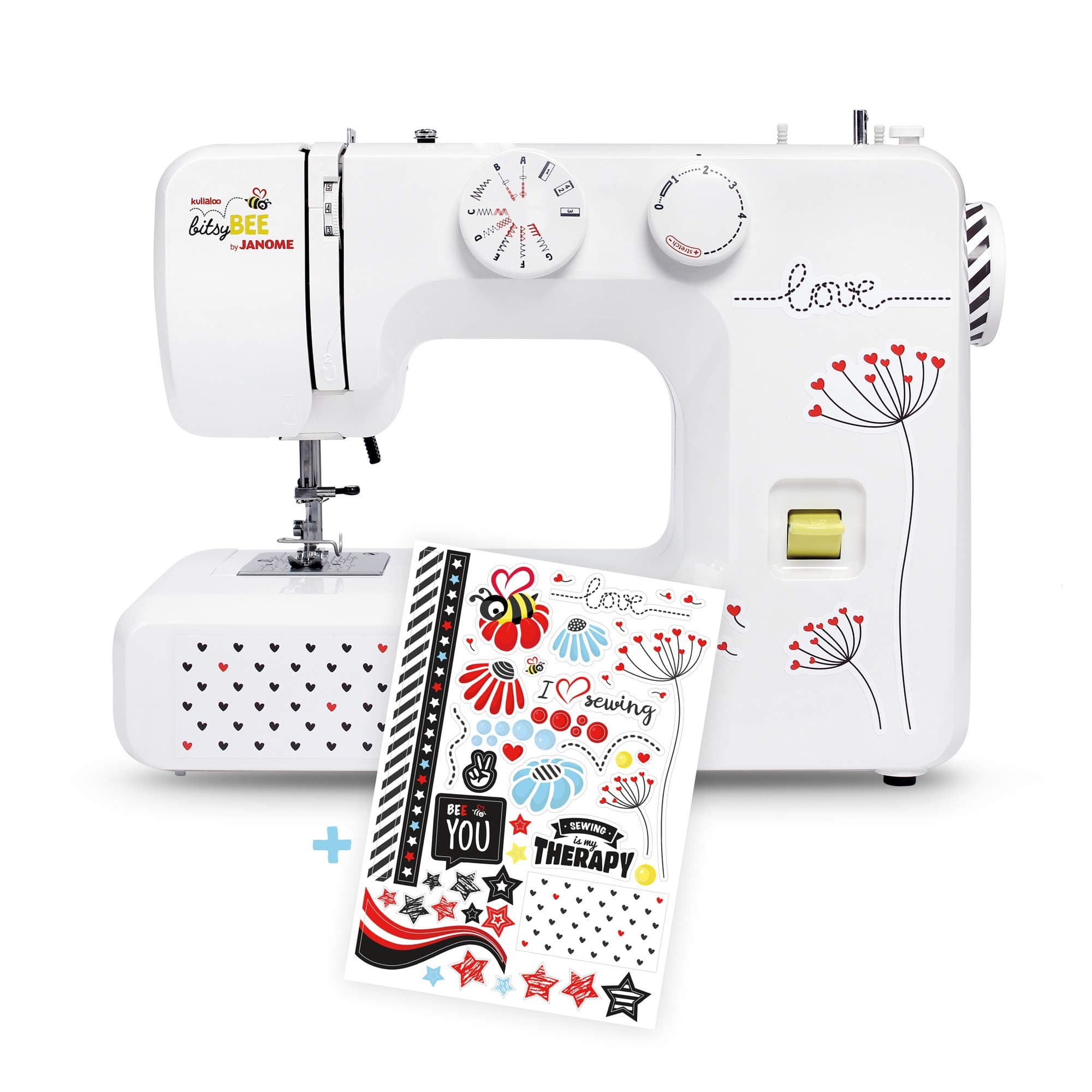 Janome beginner sewing machine kullaloo bitsyBEE by kullaloo, 5 year warranty - cool stickers included