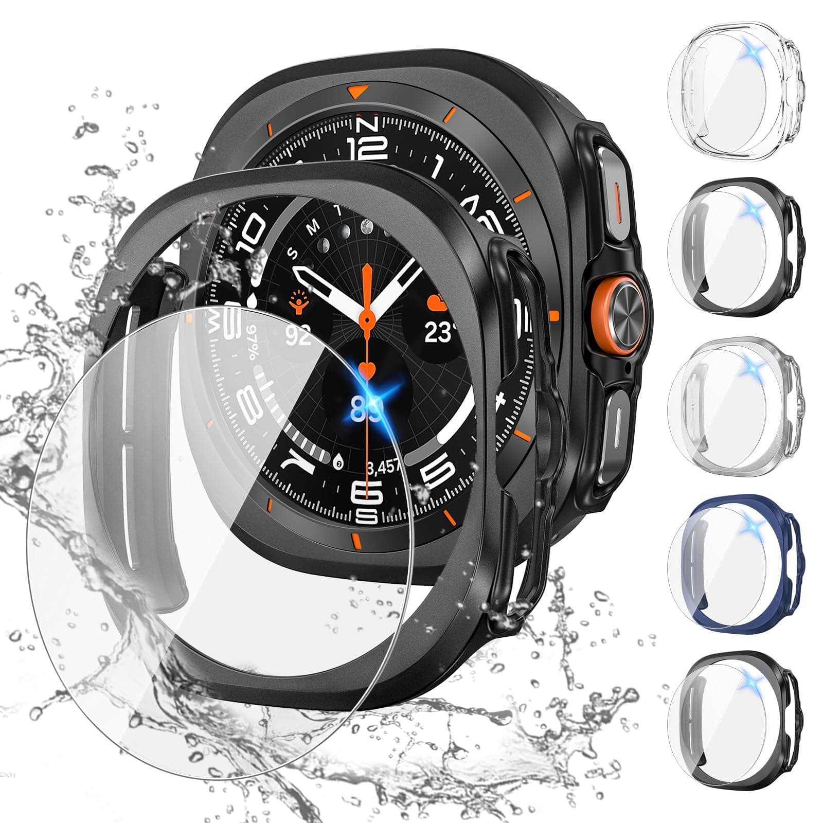 [5+5Pack for Samsung Galaxy Watch 7 Ultra Screen Protector Case 47mm Accessories, Hard PC Bumper/HD Anti-Fog Tempered Glass Protective Film, Face Cover Set Galaxy Watch 7 Ultra Case Women Men