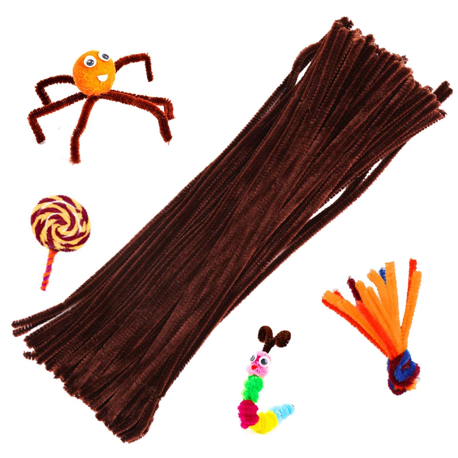 Zlulary 100 Pieces Pipe Cleaners Chenille Stem, Solid Color Pipe Cleaners Set for Pipe Cleaners DIY Arts Crafts Decorations, Chenille Stems Pipe Cleaners (Brown)
