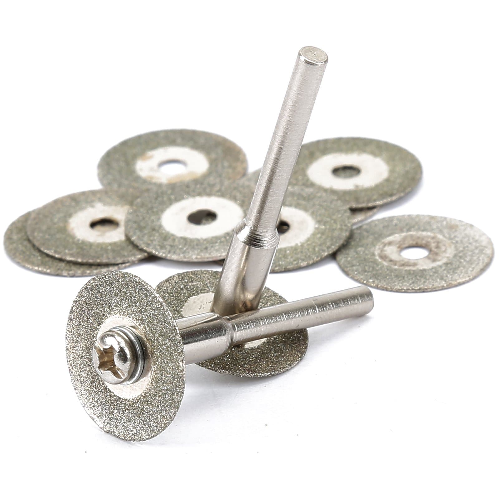 10pcs Mini Diamond Coated Cutting Off Discs Wheel with 2 Mandrel Arbor Set Fit Rotary Tool Replacement for Dremel Drill (16mm)
