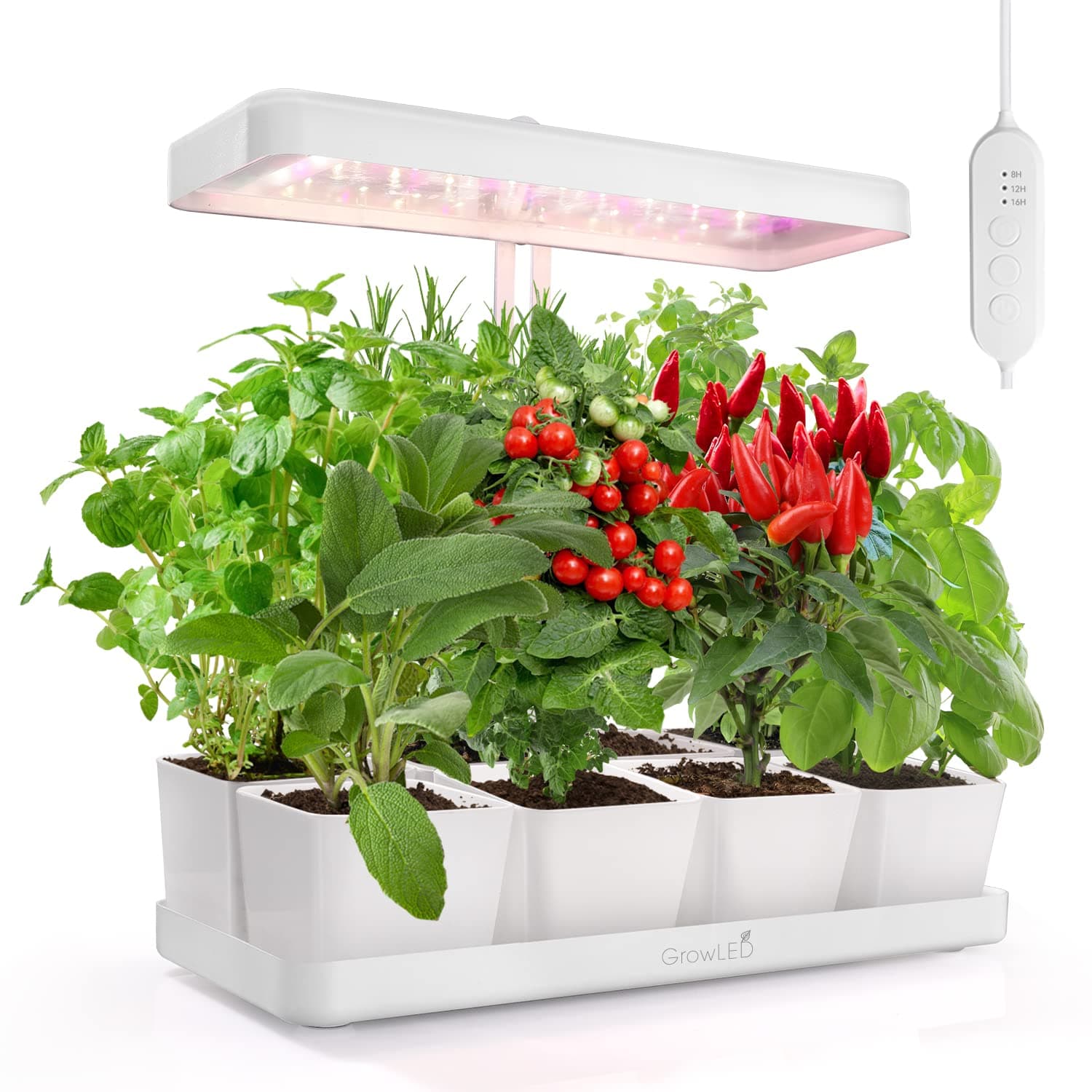 GrowLED 20W Full Spectrum LED Grow Light, Auto Timer, Suitable for 8 Pots, Easy Installation, EU Reach Certified Safe Material