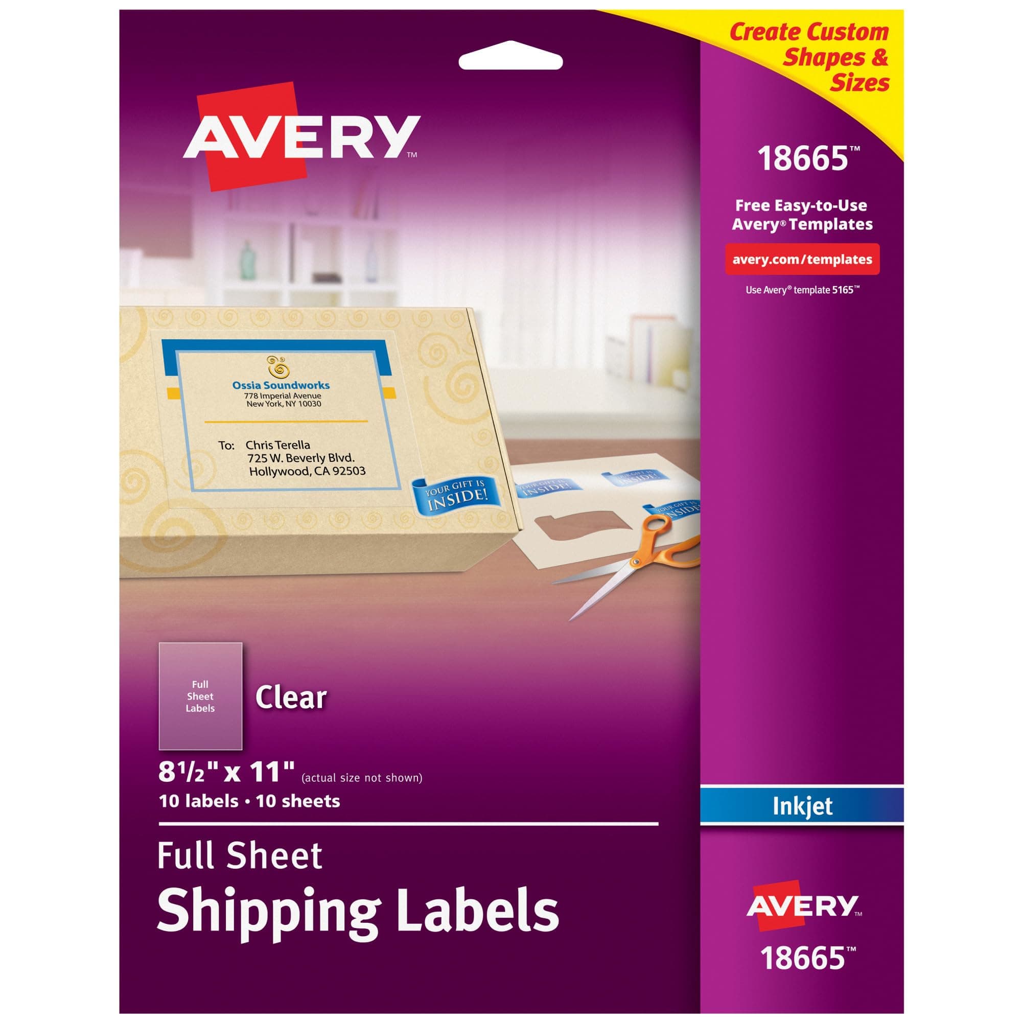 Avery Full Sheet Printable Shipping Labels, 8.5" x 11", Matte Clear, 10 Blank Mailing Labels (18665)