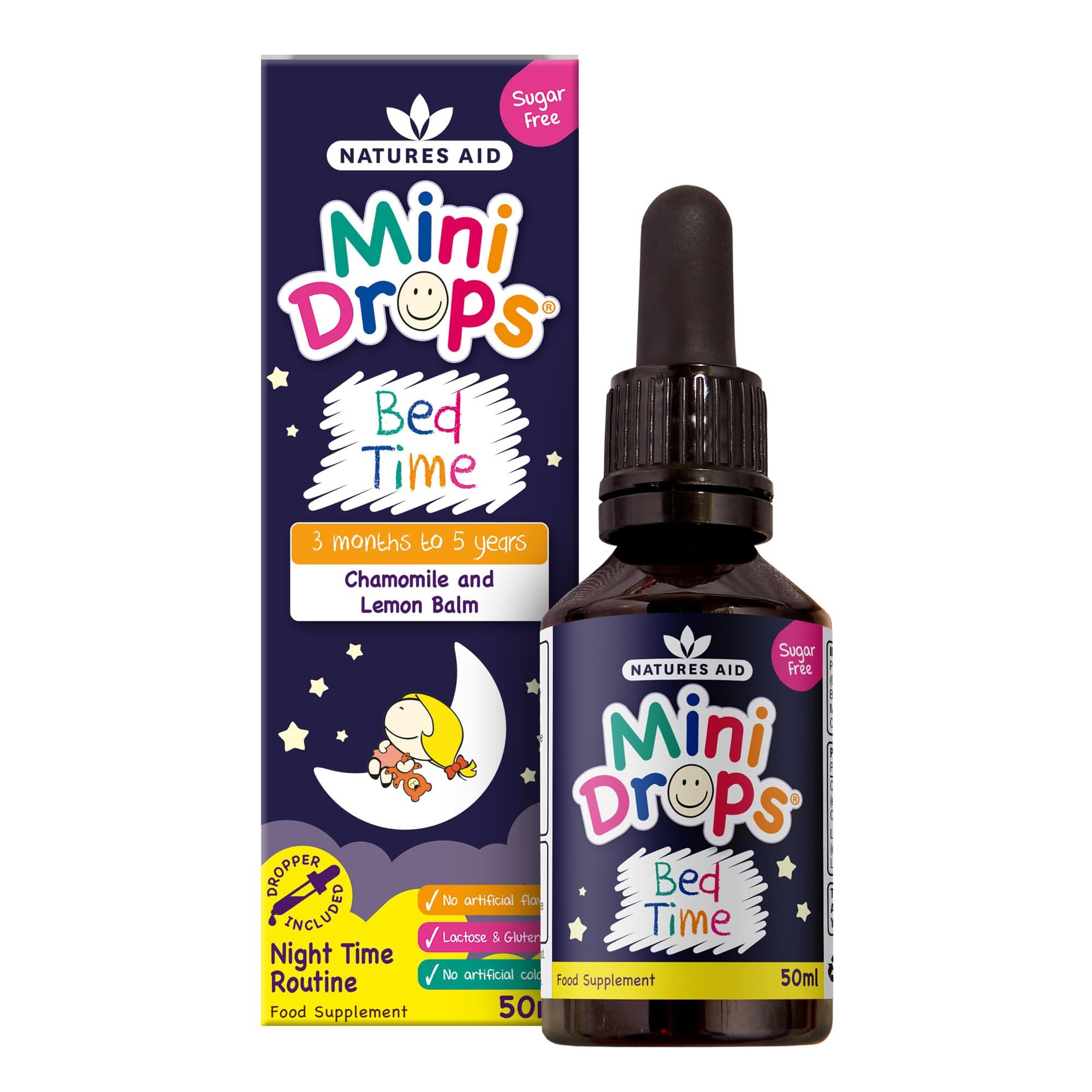 Natures Aid Mini Drops Bed Time 50ml – Supports Restful Sleep and Calm – Natural Supplement for Kids 3 Months to 5 Years at Bedtime – Vegan, Gluten-Free, Non-GMO – Easy Dropper – No Added Sugar