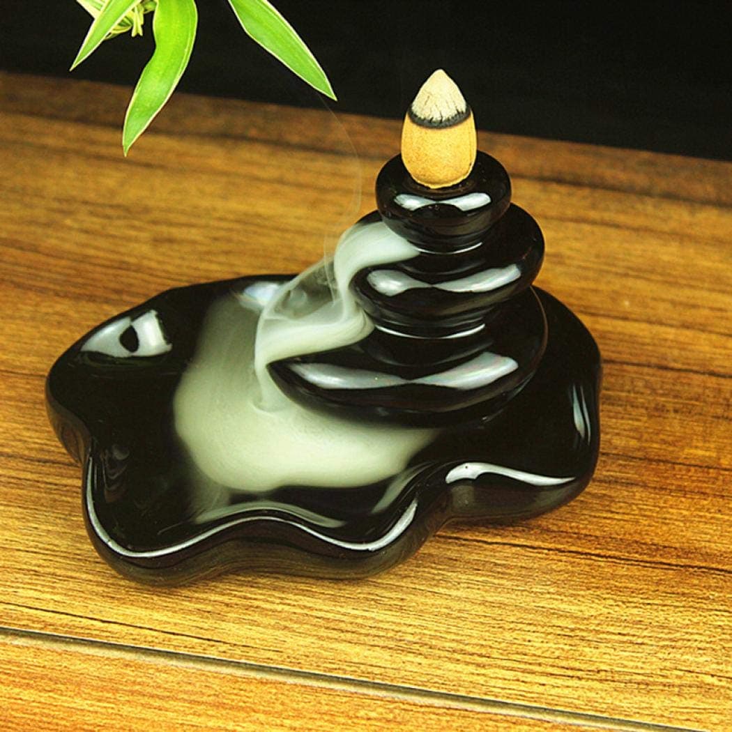 Ceramic Waterfall Backflow Incense Burner Incenser Holder Home Decor Aromatherapy Ornament+ 10 Cone Incense Free