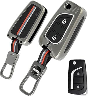 Metal Silicon Car Key Cover Compatible for INNOVA Crysta and corrola altis 2 Button Smart Key Special Feature Visible in Low-Light Condition
