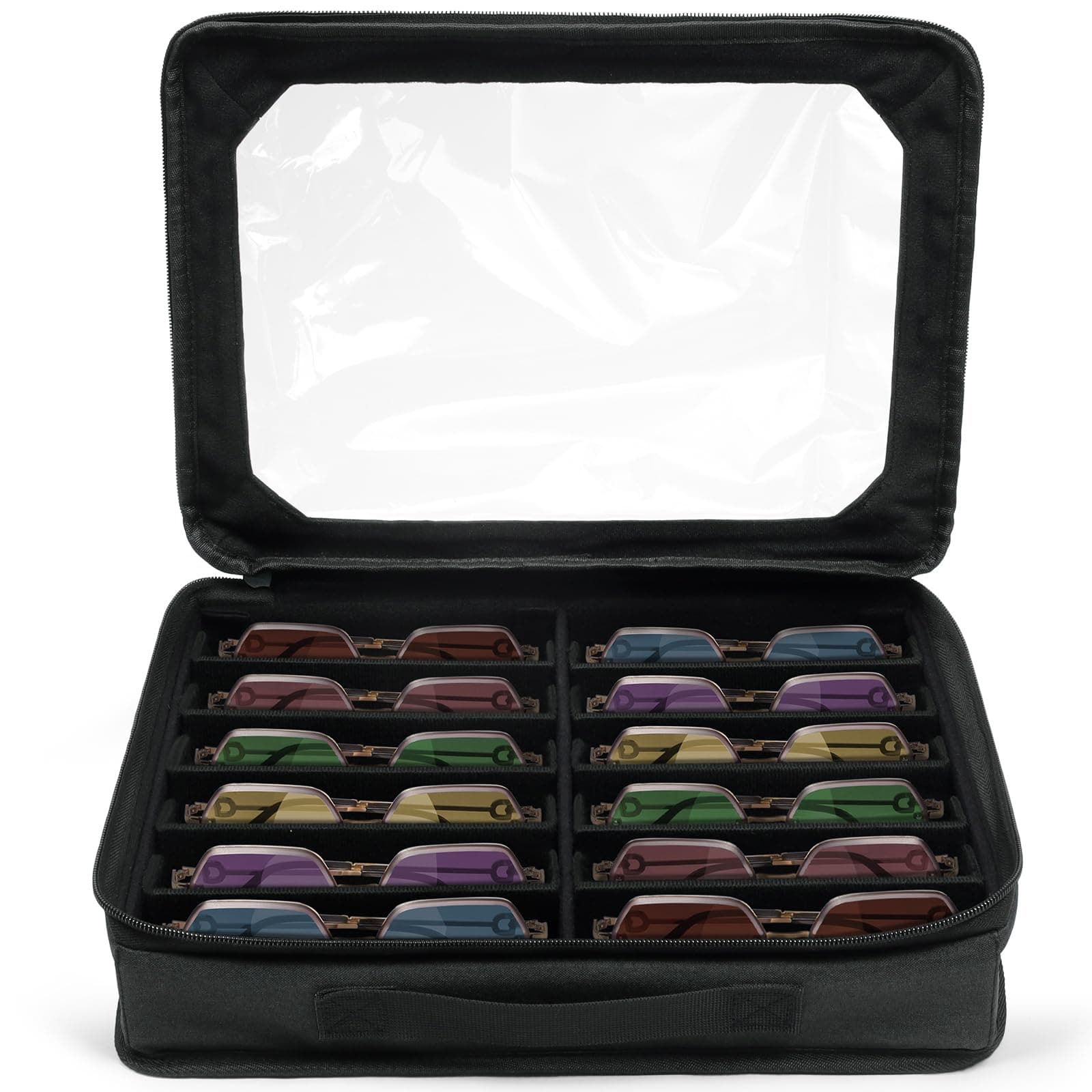 Bukere Sunglasses Organizer Case for Multiple Pairs, 12 Slots Adjustable Glasses Box Women Men, Travel Eyeglasses Storage