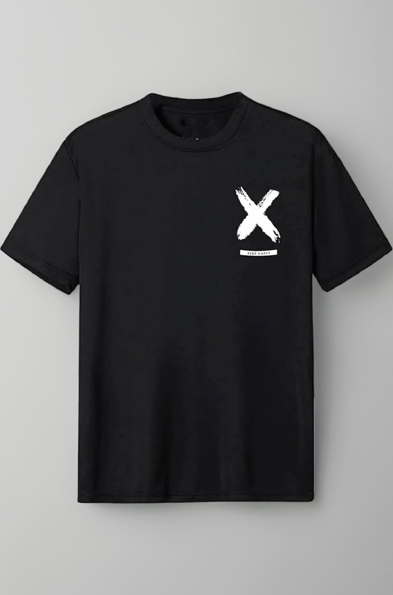 X Keep Happy Printed Theme Tshirts Round Neck Half Sleeve Men's Regular Fit Printed Cotton T-Shirt Black
