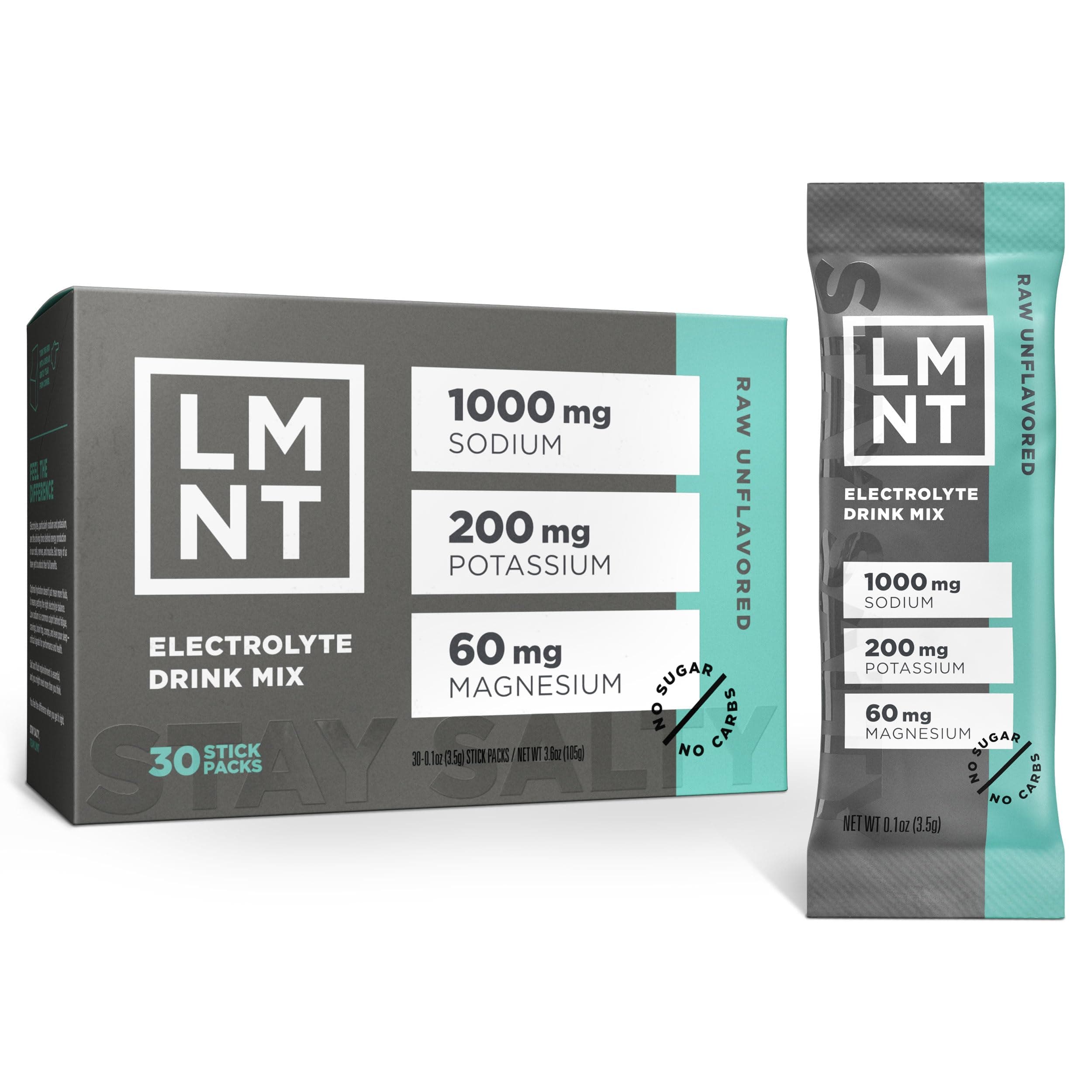 LMNT Zero Sugar Electrolytes - Raw Unflavored Salt | Drink Mix | 30-Count