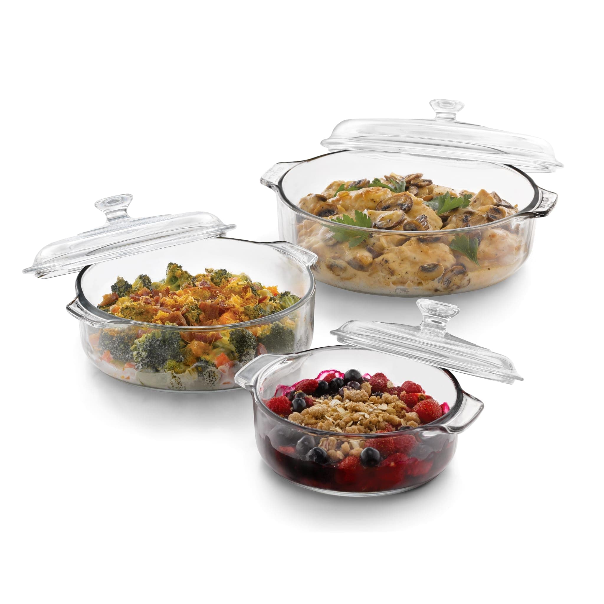 Libbey Baker's Basics 3-Piece Glass Casserole Dishes with Glass Covers, Stackable Casserole Dishes for Oven, Microwave, Refrigerator, Versatile Baking Dish Set