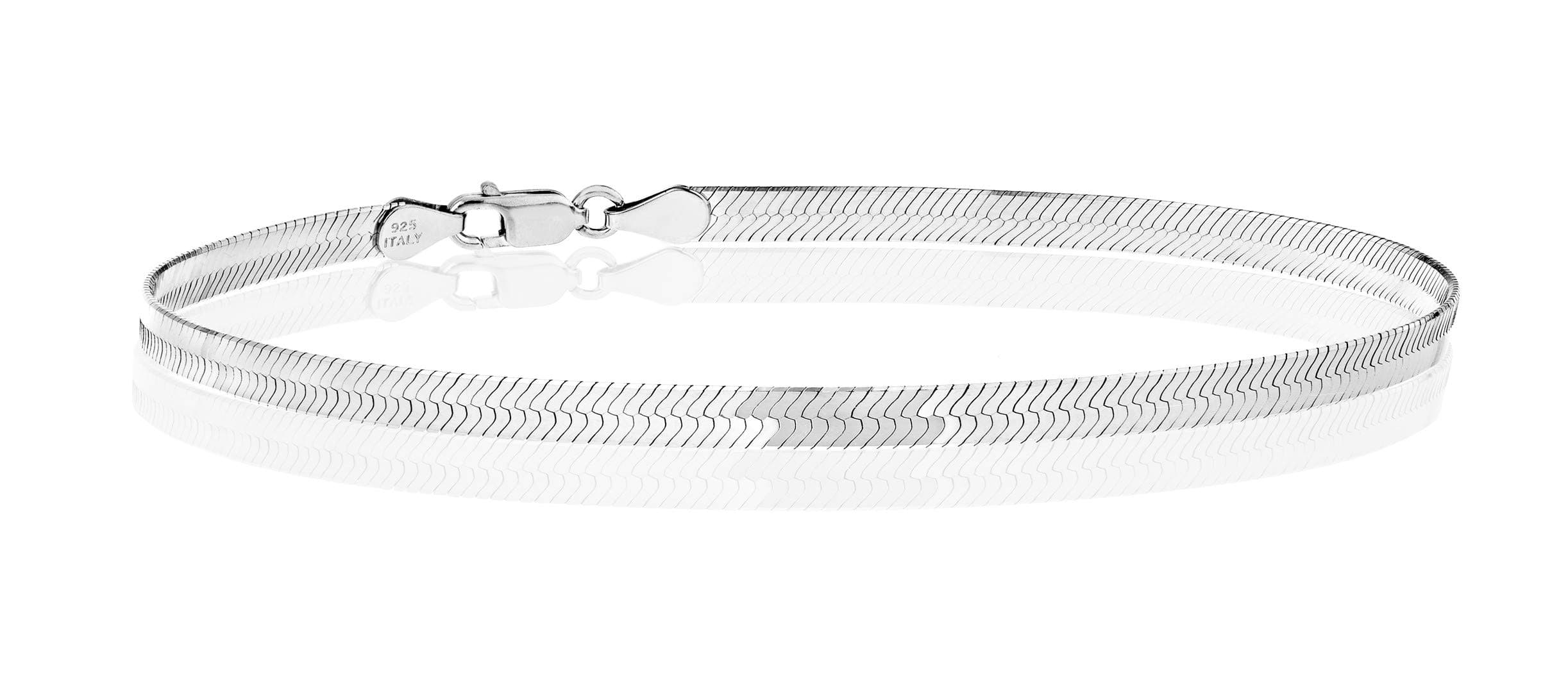Miabella 925 Sterling Silver Italian Solid 3.5mm Flexible Flat Herringbone Link Chain Bracelet for Women Men 7, 8, 9 Inch Made in Italy (7)