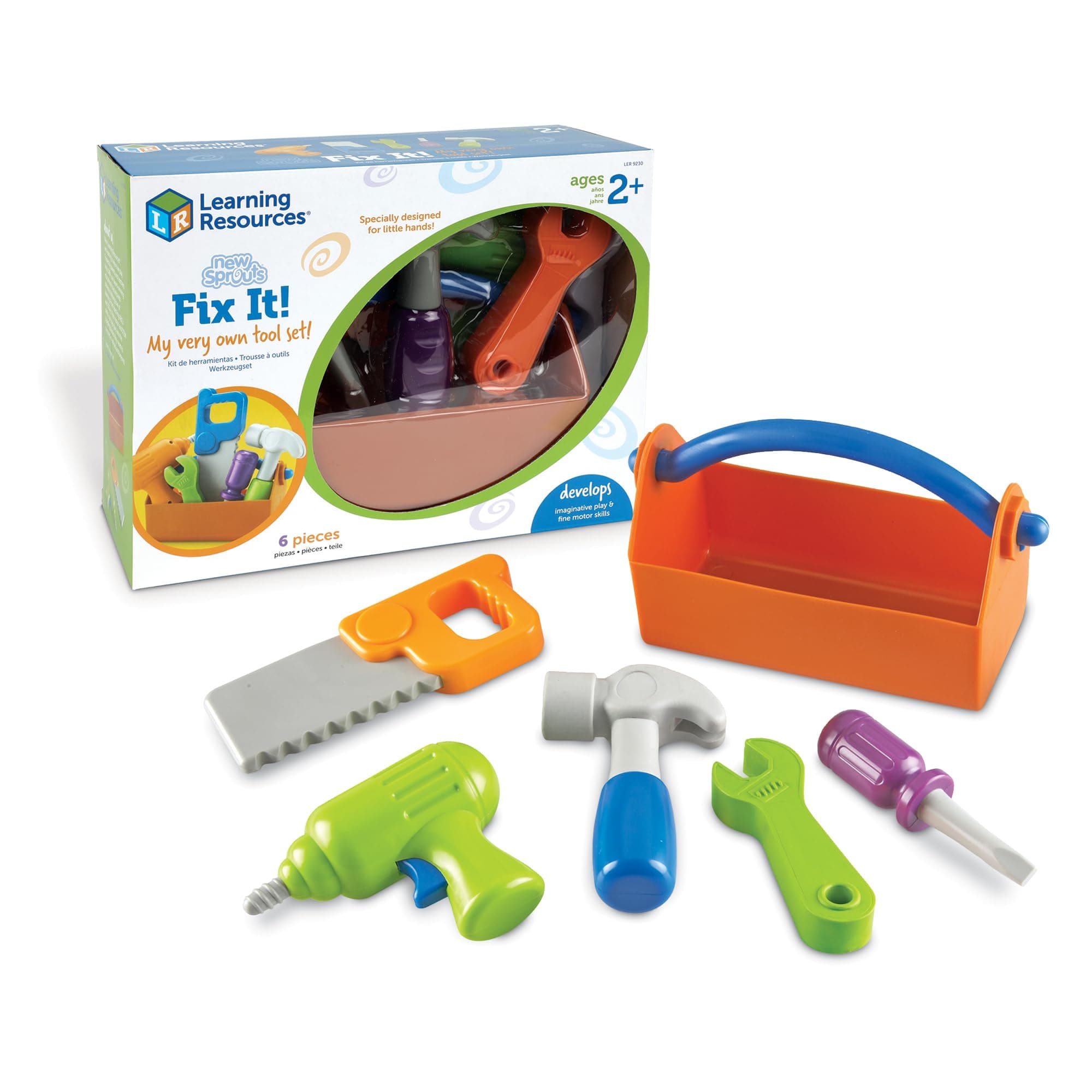 Learning Resources New Sprouts Fix It! Fine Motor Tools for Toddlers Pretend Play Toy Tool Set Outdoor Toys 6 Piece Ages 2+ Multi-color